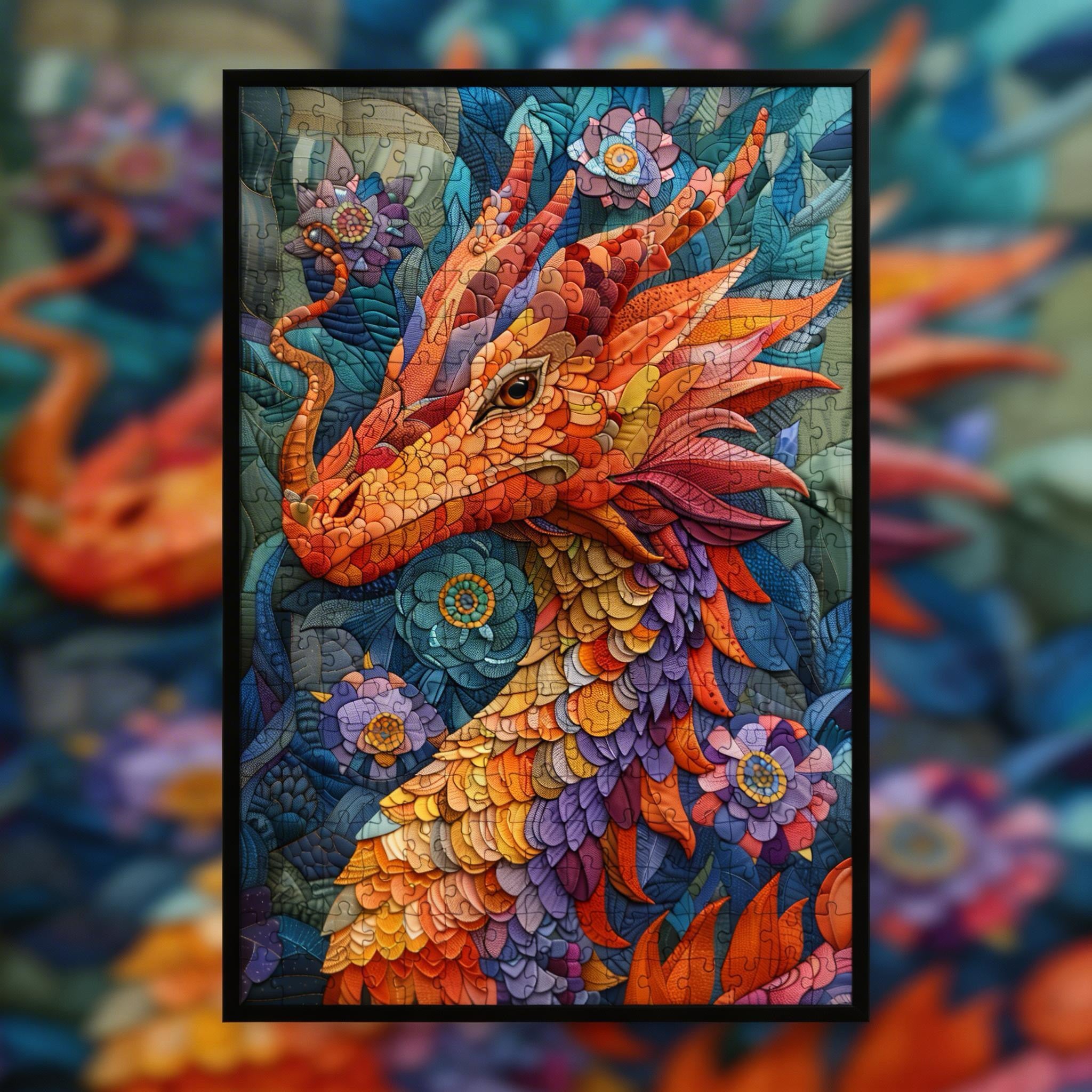 Ancient Dragon Mandala Wooden Jigsaw Puzzle - Mythical Animal Shaped Wood Puzzle - Epic Fantasy Gift for Adults