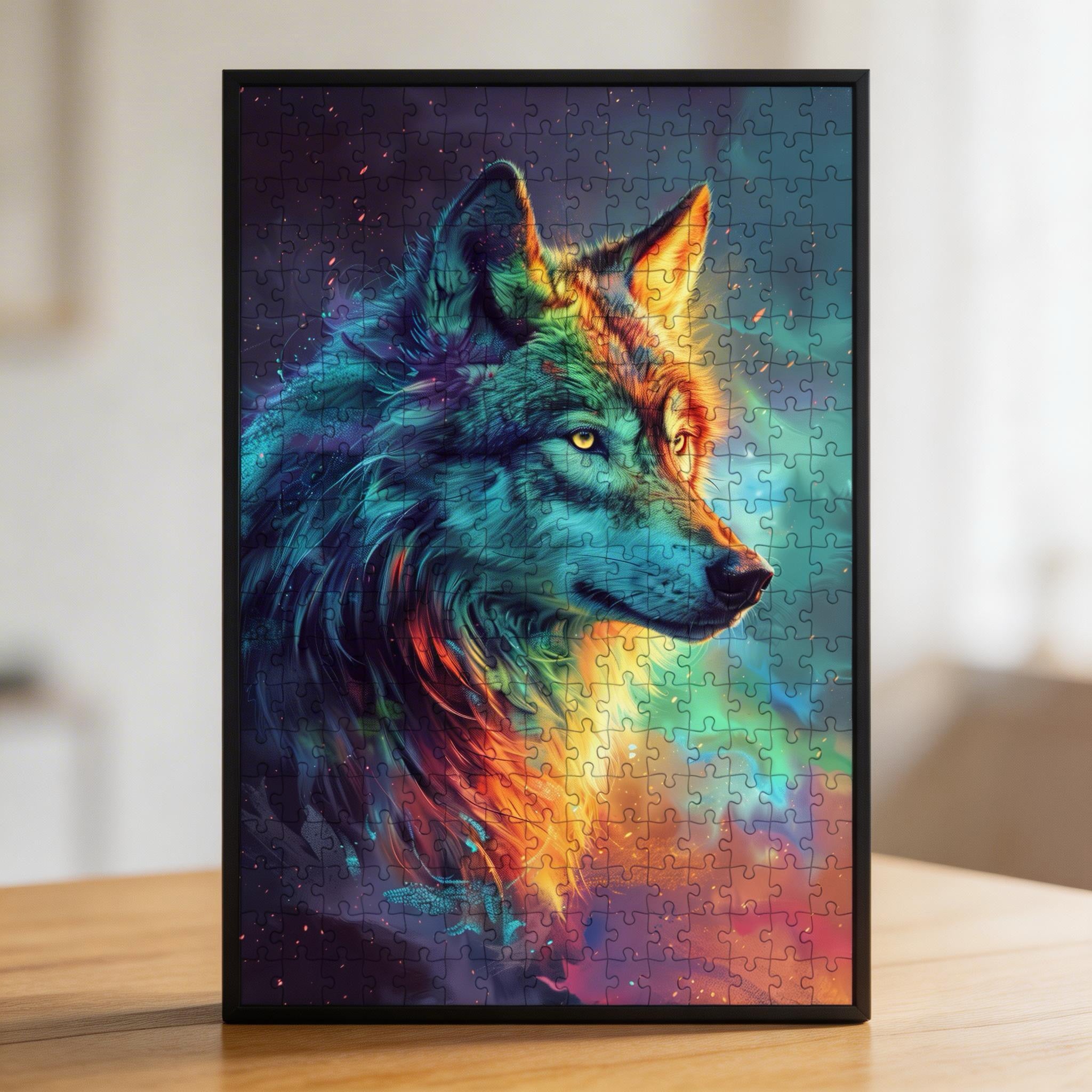 Wolf Animal Shaped Wooden Jigsaw Puzzle - Intricate Galaxy Wood Puzzle for Adults & Teens