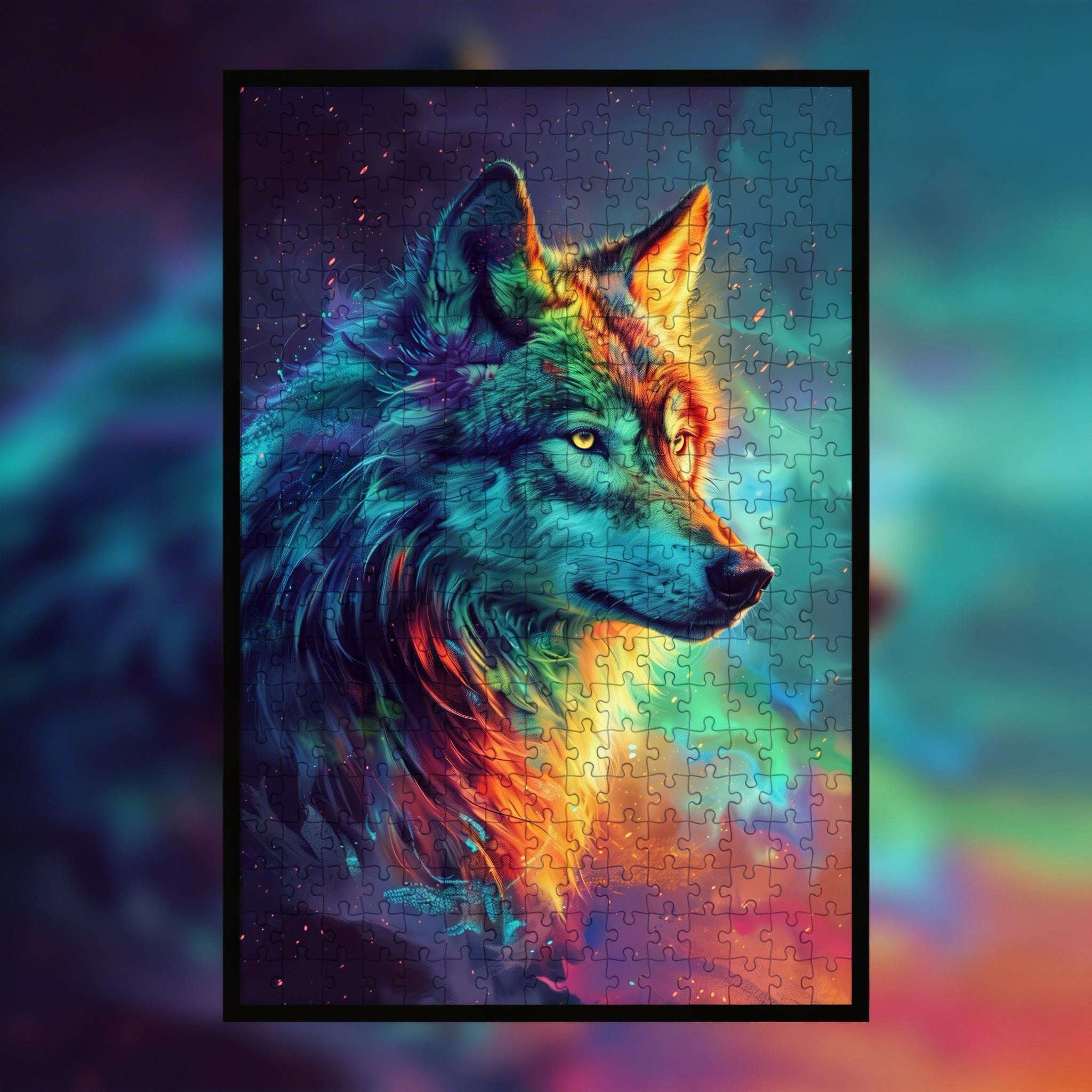Wolf Animal Shaped Wooden Jigsaw Puzzle - Intricate Galaxy Wood Puzzle for Adults & Teens