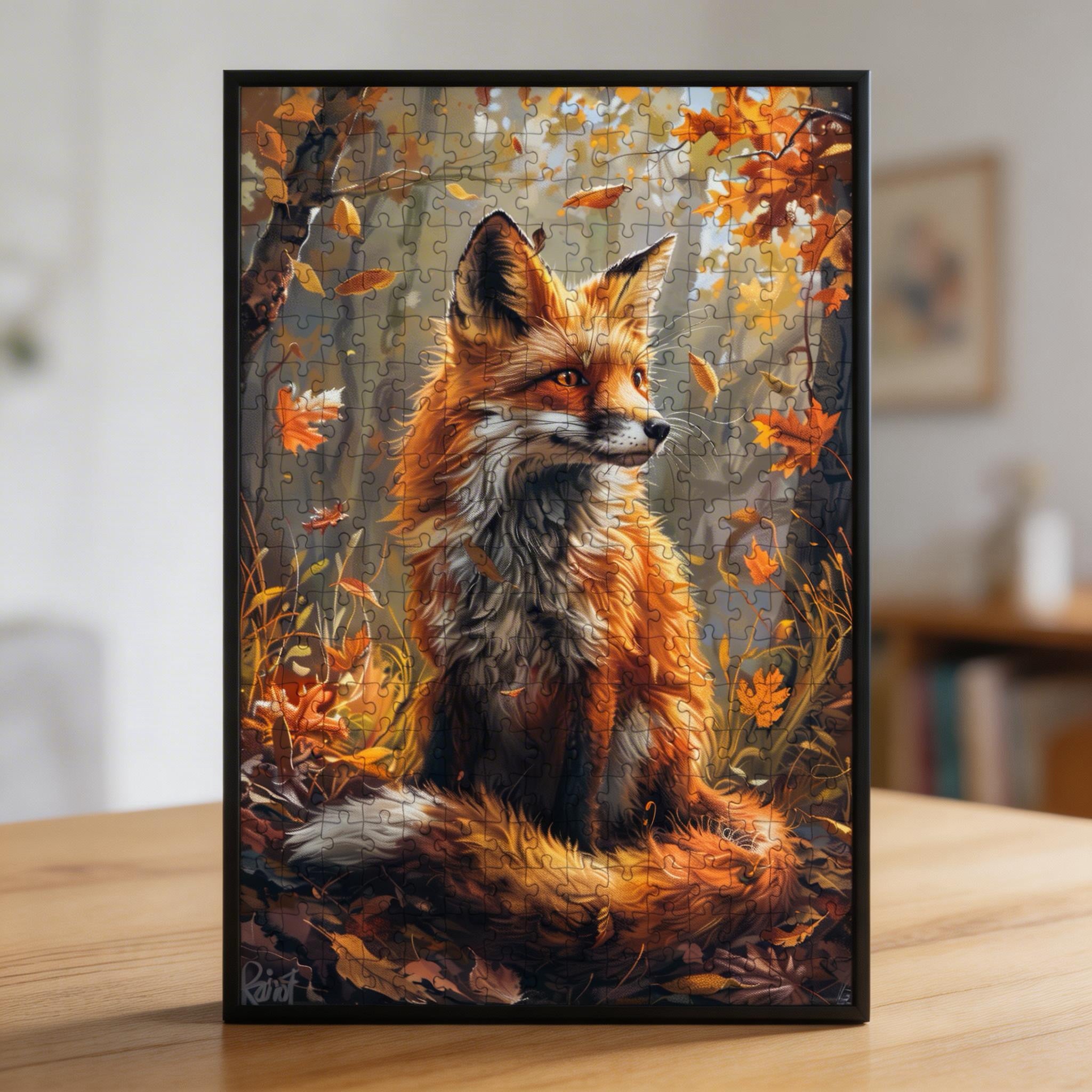 Morandi-Colored Fox Shaped Wooden Jigsaw Puzzle - Unique Animal Wood Puzzles for Adults