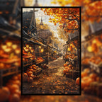 Autumn Pumpkin Town Wooden Jigsaw Puzzle Framed, Harvest Market Wall Decor