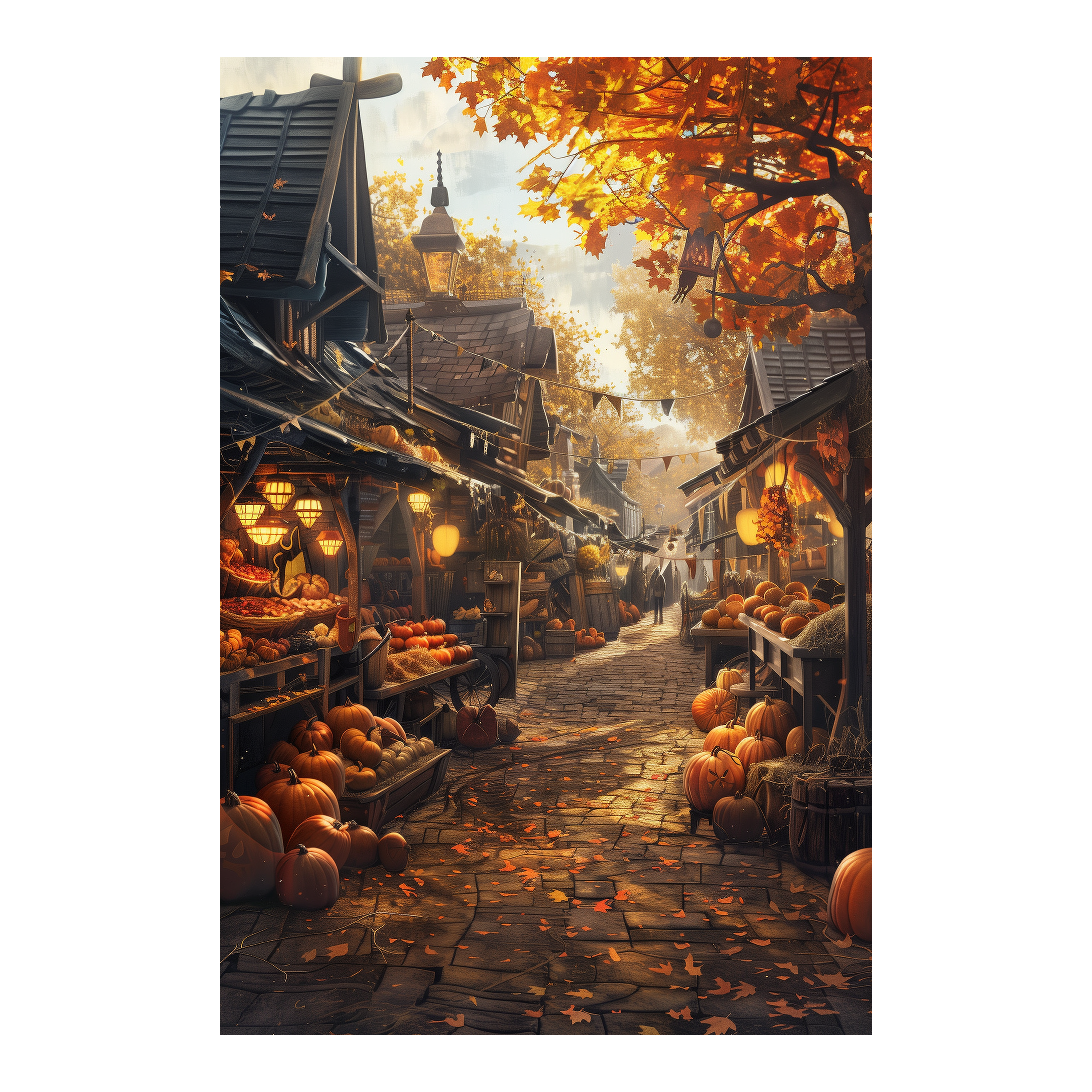 Autumn Pumpkin Town Wooden Jigsaw Puzzle Framed, Harvest Market Wall Decor