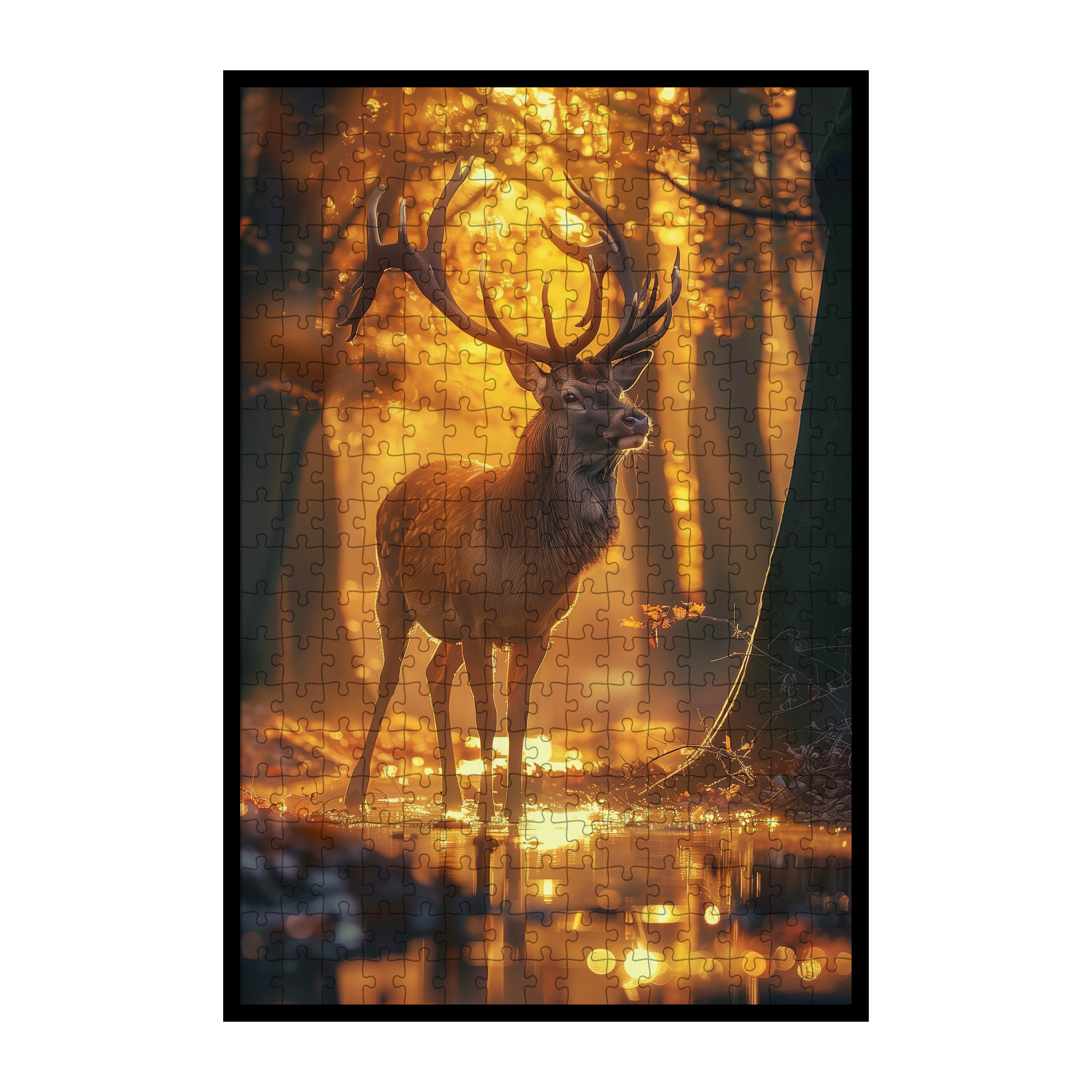 Autumn Stag Animal Shaped Wooden Jigsaw Puzzle - Golden Forest Wood Puzzle for Adults