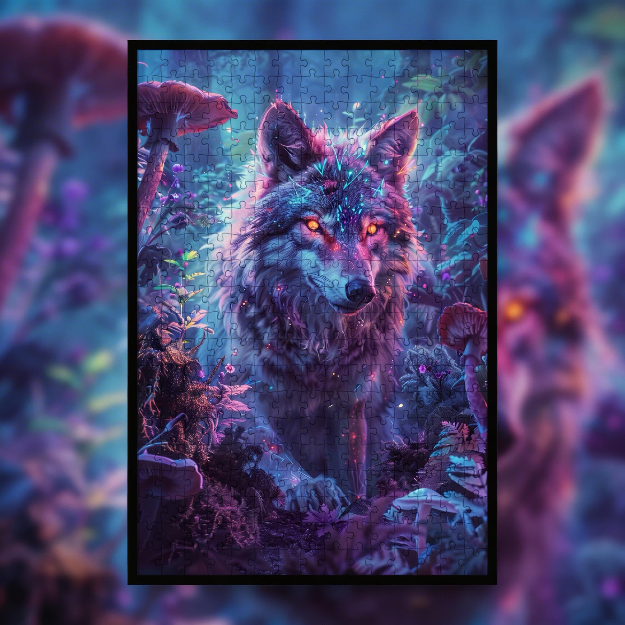 Bioluminescent Wolf Animal Shaped Wooden Jigsaw Puzzle - Mystical Wildlife Wood Puzzle
