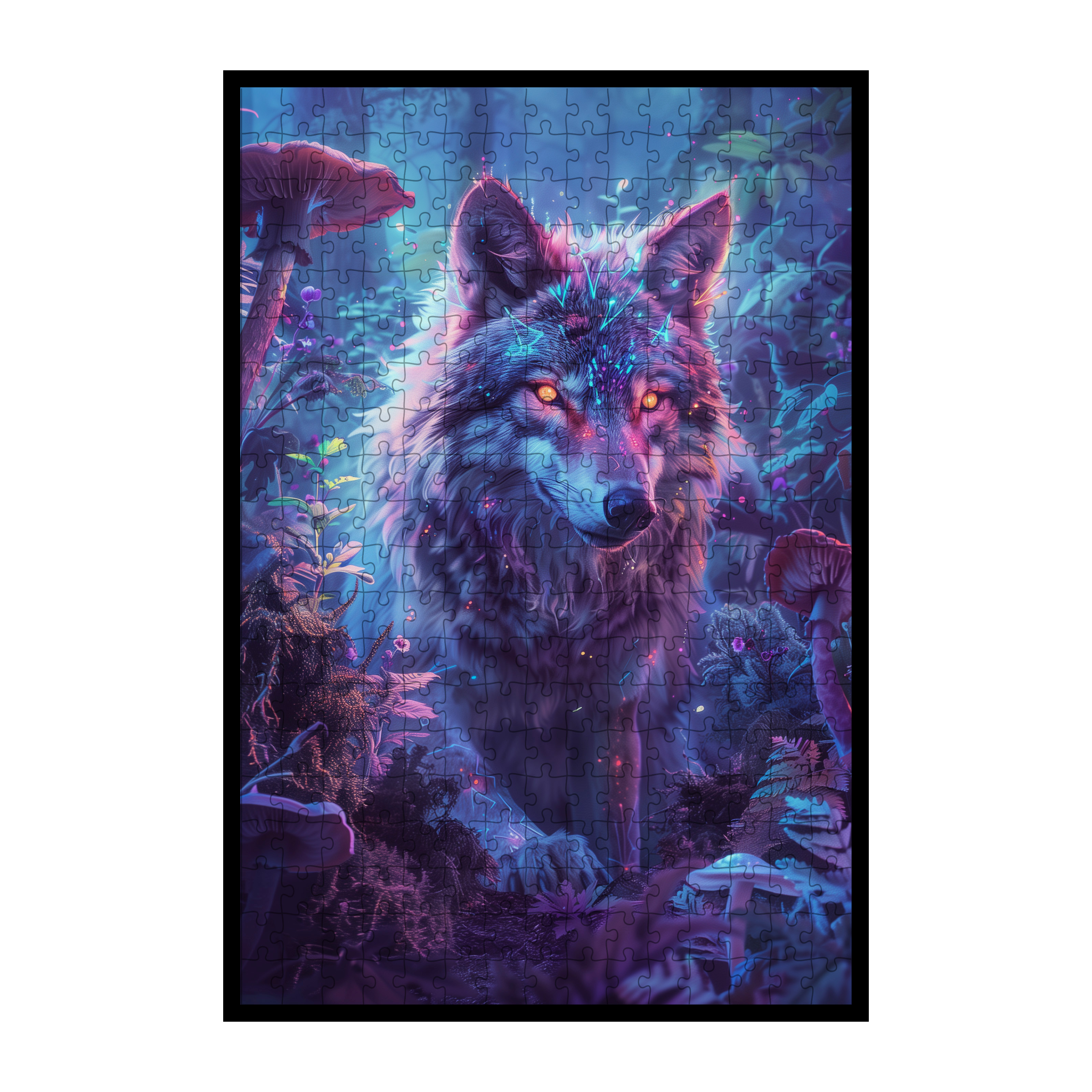 Bioluminescent Wolf Animal Shaped Wooden Jigsaw Puzzle - Mystical Wildlife Wood Puzzle