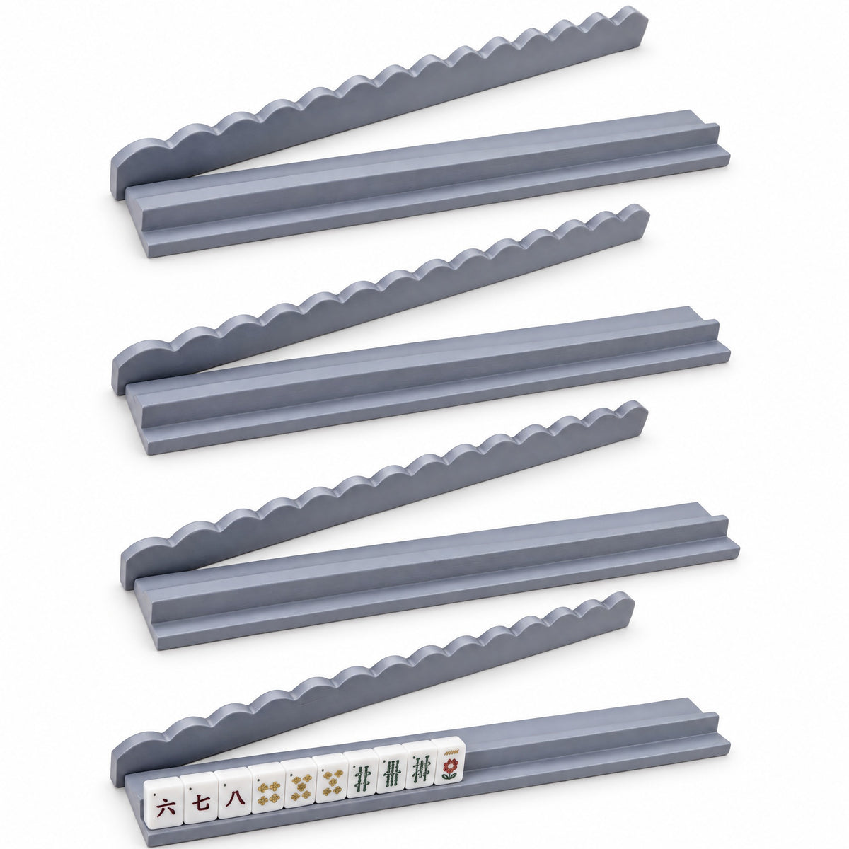 20" Magnetic Wood Scalloped Edge Mahjong Rack & Pusher