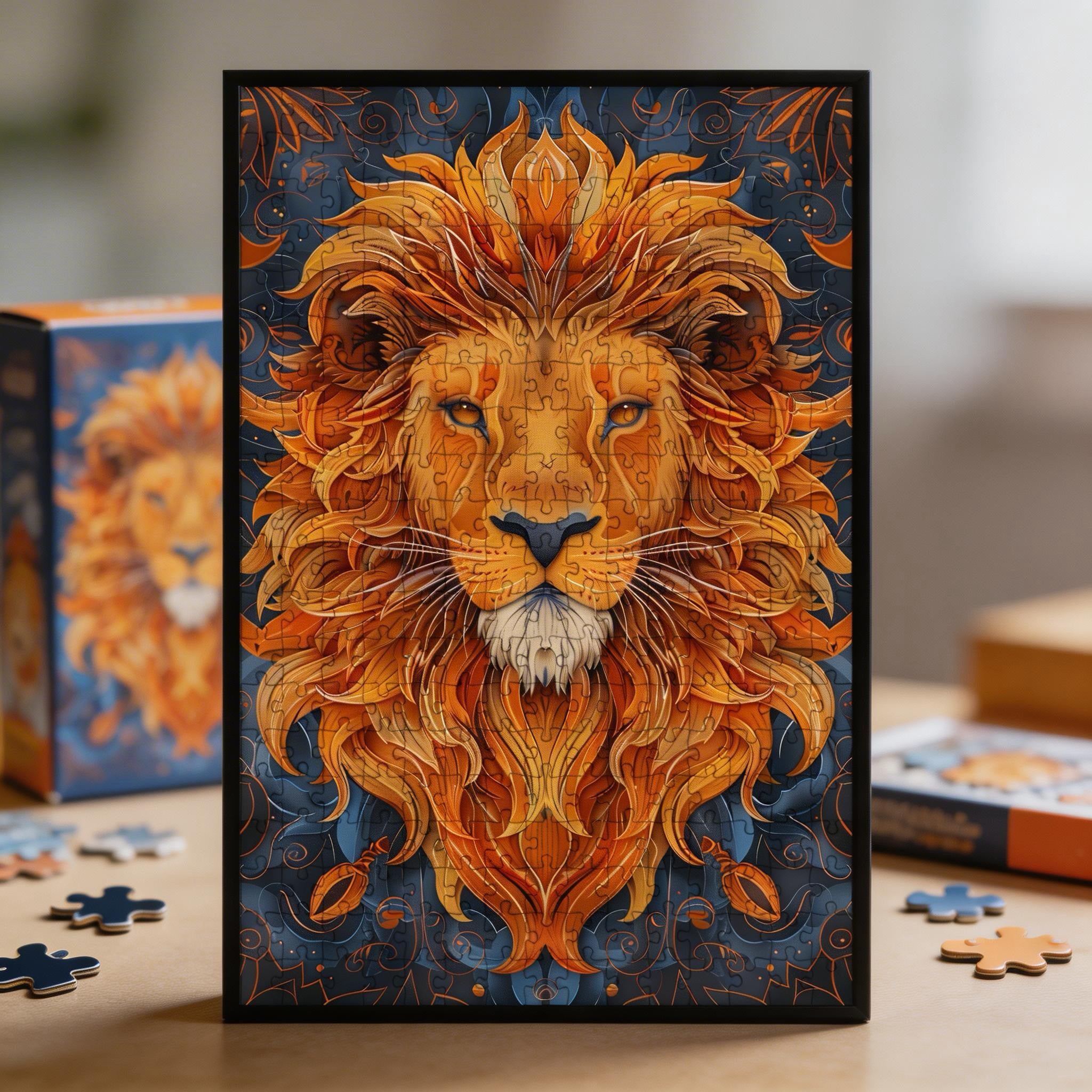 Brave Lion King Mandala Wooden Jigsaw Puzzle - Bold Animal Shaped Wood Puzzle for Adults - Premium Laser Cut