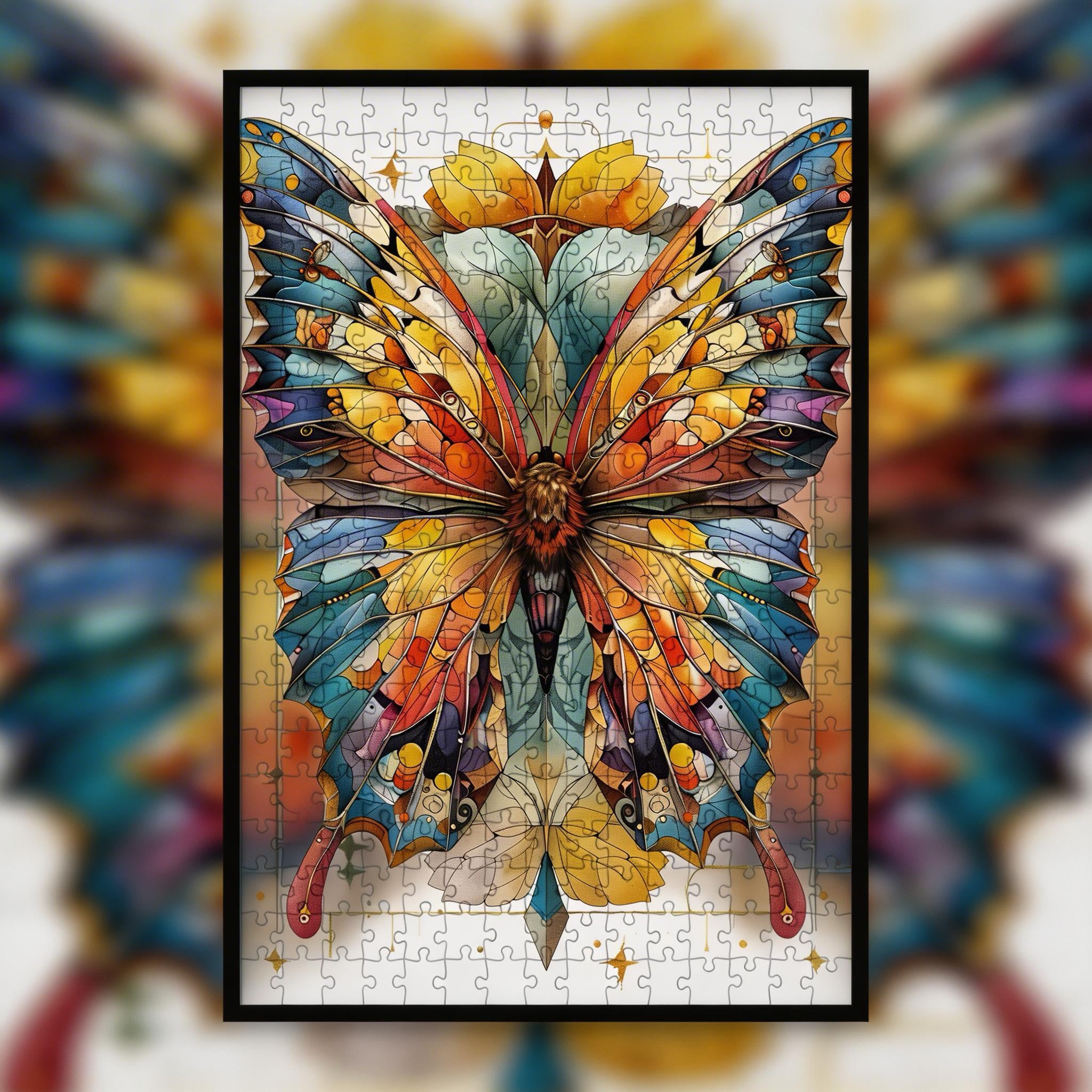 Butterfly Mandala Animal Shaped Wooden Jigsaw Puzzle for Adults - Unique Vibrant Insects Wood Puzzle Gift