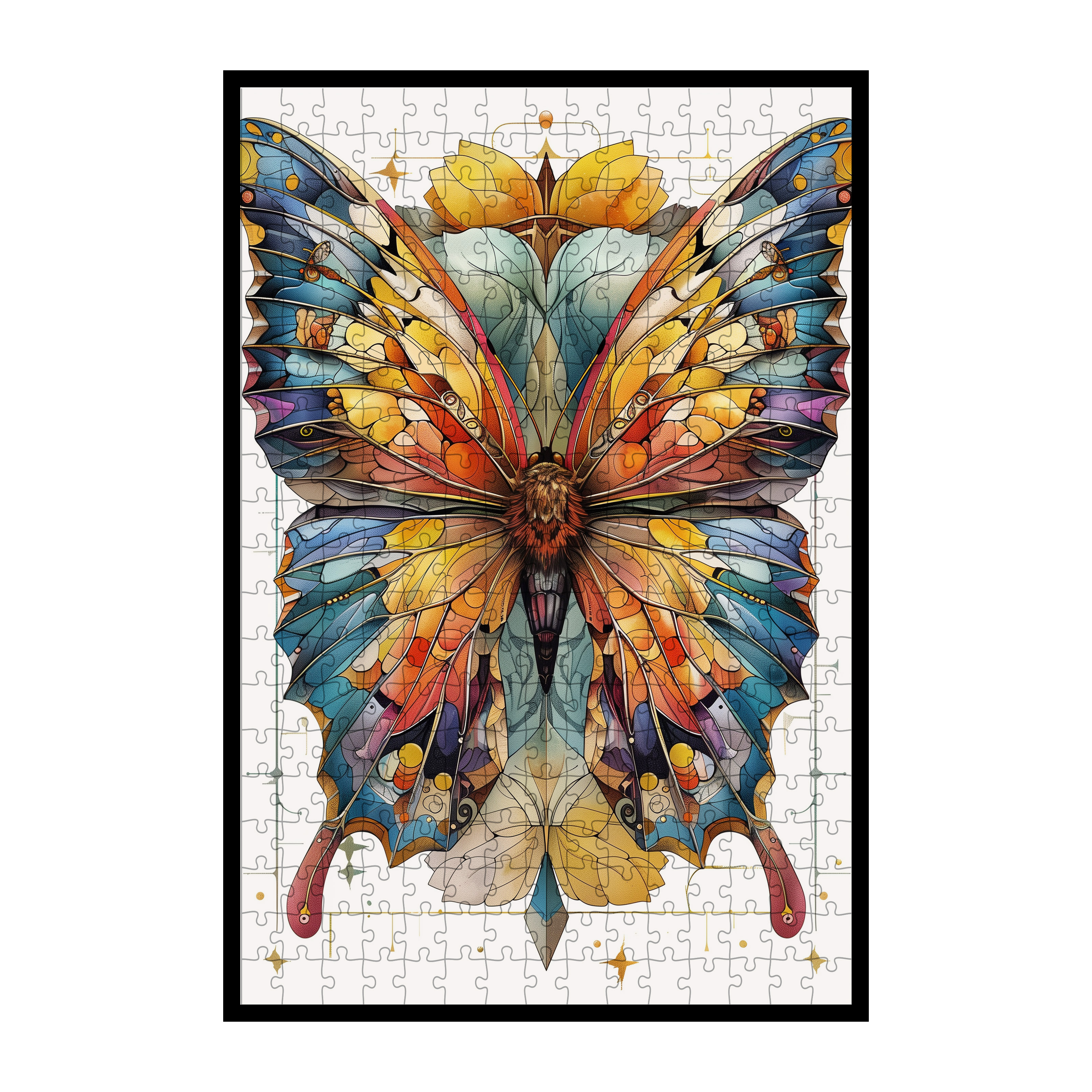 Butterfly Mandala Animal Shaped Wooden Jigsaw Puzzle for Adults - Unique Vibrant Insects Wood Puzzle Gift