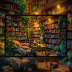 Charming Feline Library Wooden Jigsaw Puzzle Framed, Cozy Home Decor