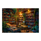 Charming Feline Library Wooden Jigsaw Puzzle Framed, Cozy Home Decor