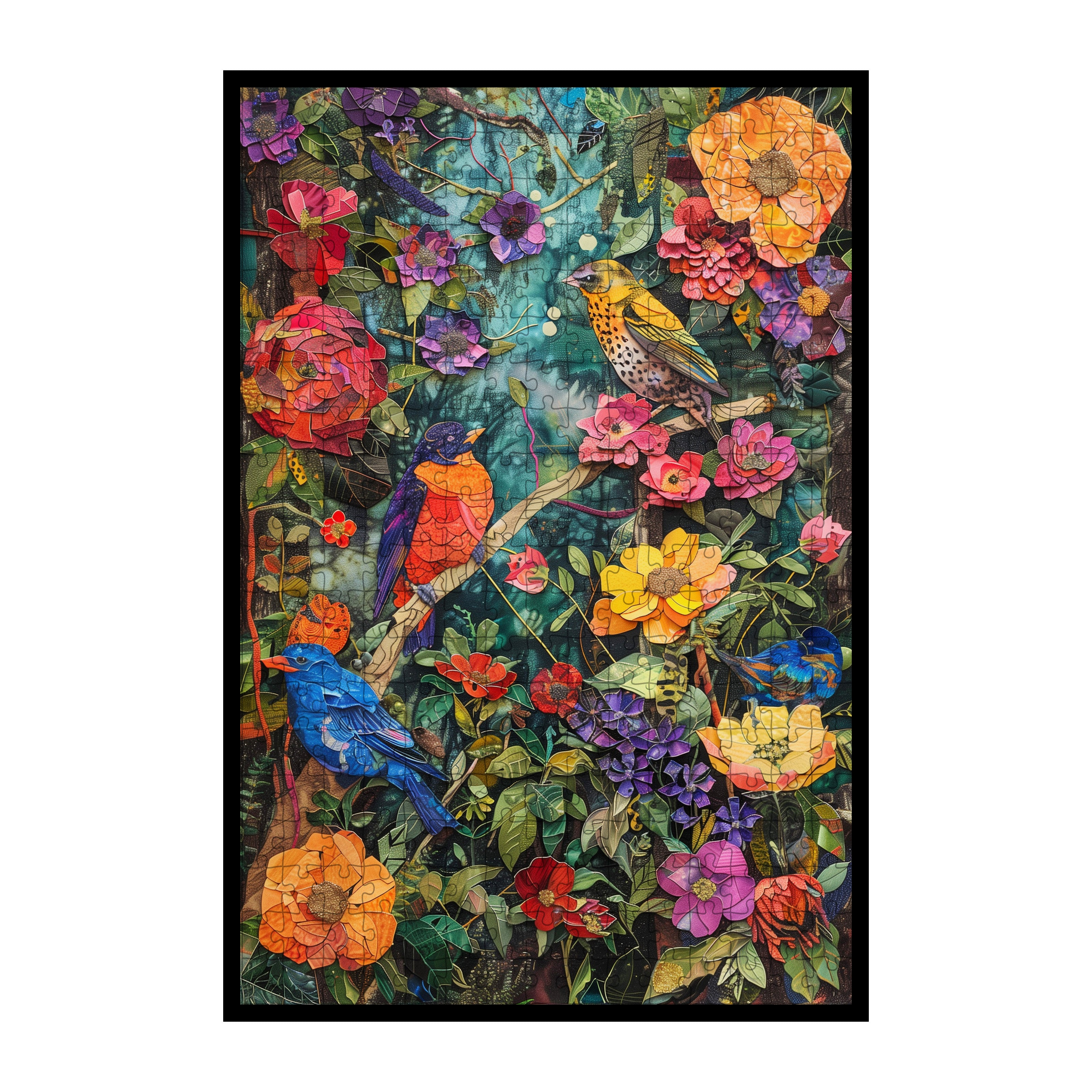 Colorful Birds and Flowers Wooden Jigsaw Puzzle, Wall Decor Framed Puzzle