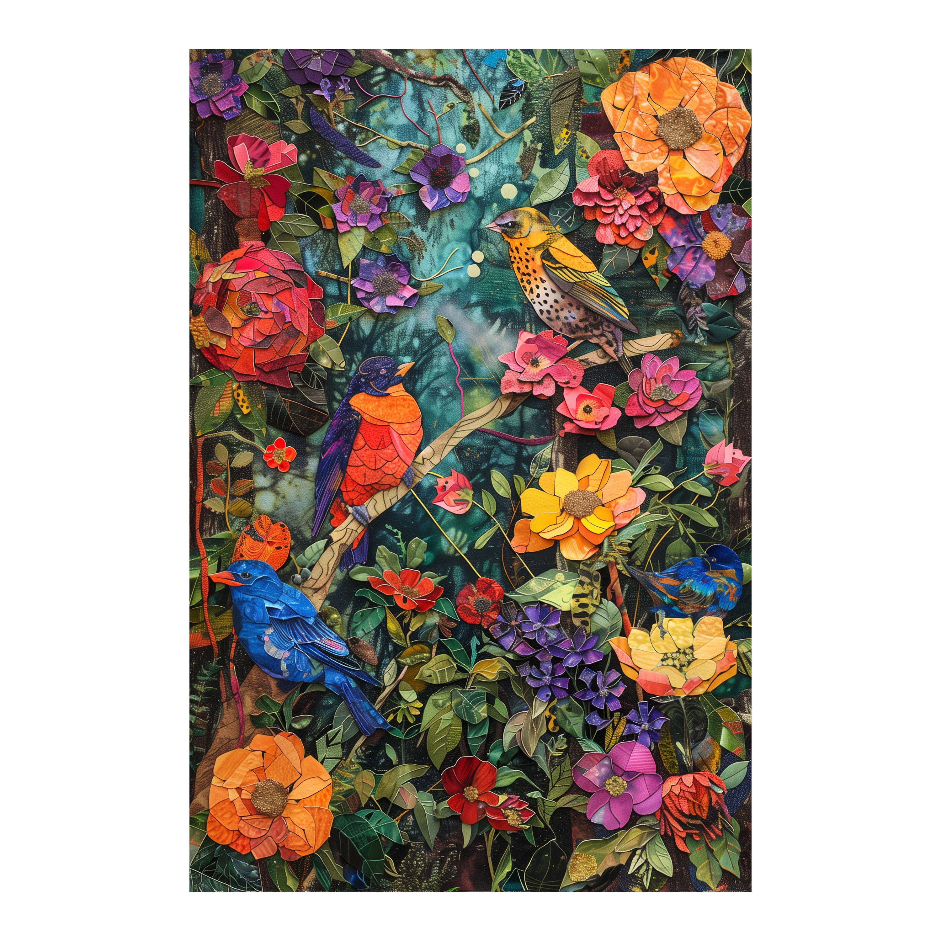 Colorful Birds and Flowers Wooden Jigsaw Puzzle, Wall Decor Framed Puzzle