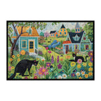 Colorful Cat Town Wooden Jigsaw Puzzle - Rustic Floral Village Wood Puzzle for Adults