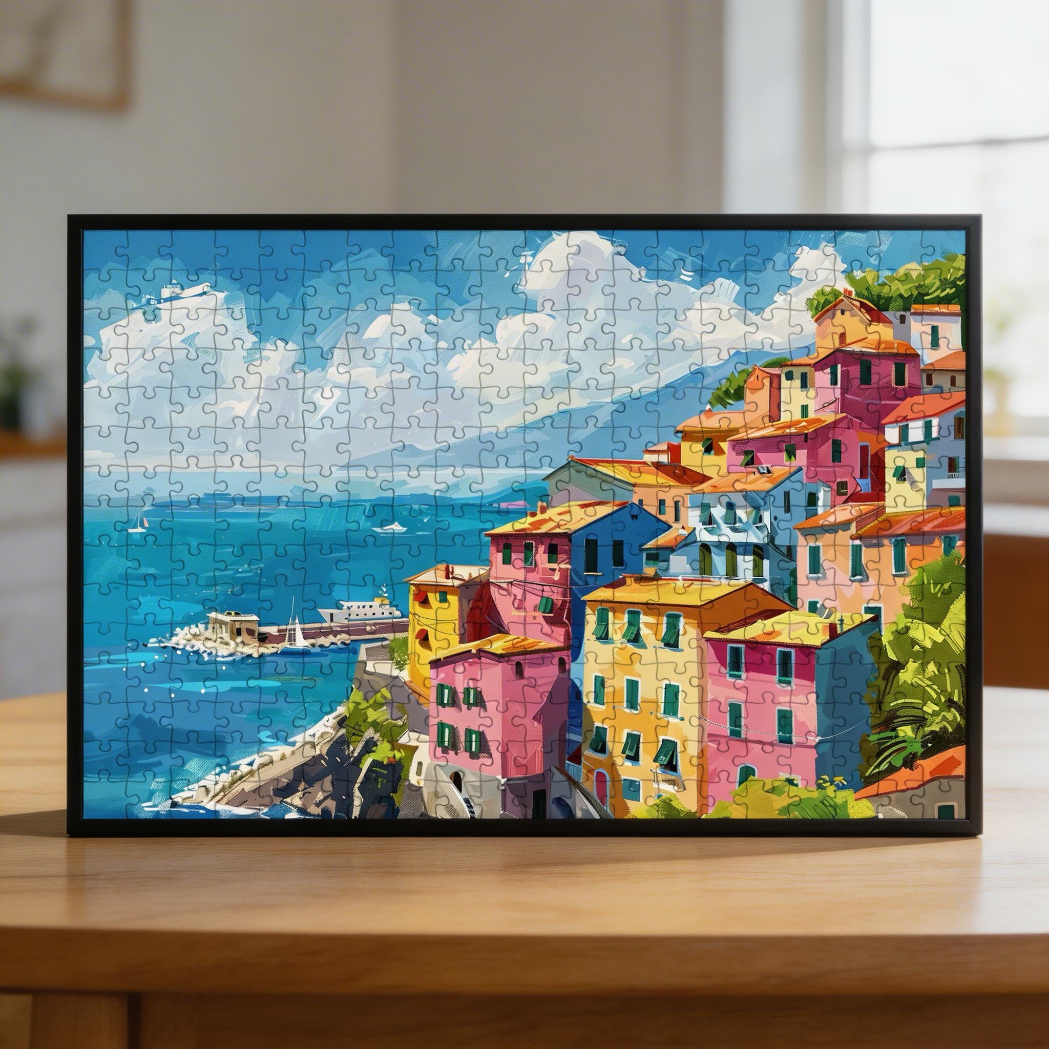 Colorful Cinque Terre Wooden Jigsaw Puzzle - Italian Riviera Seaside Wood Puzzle