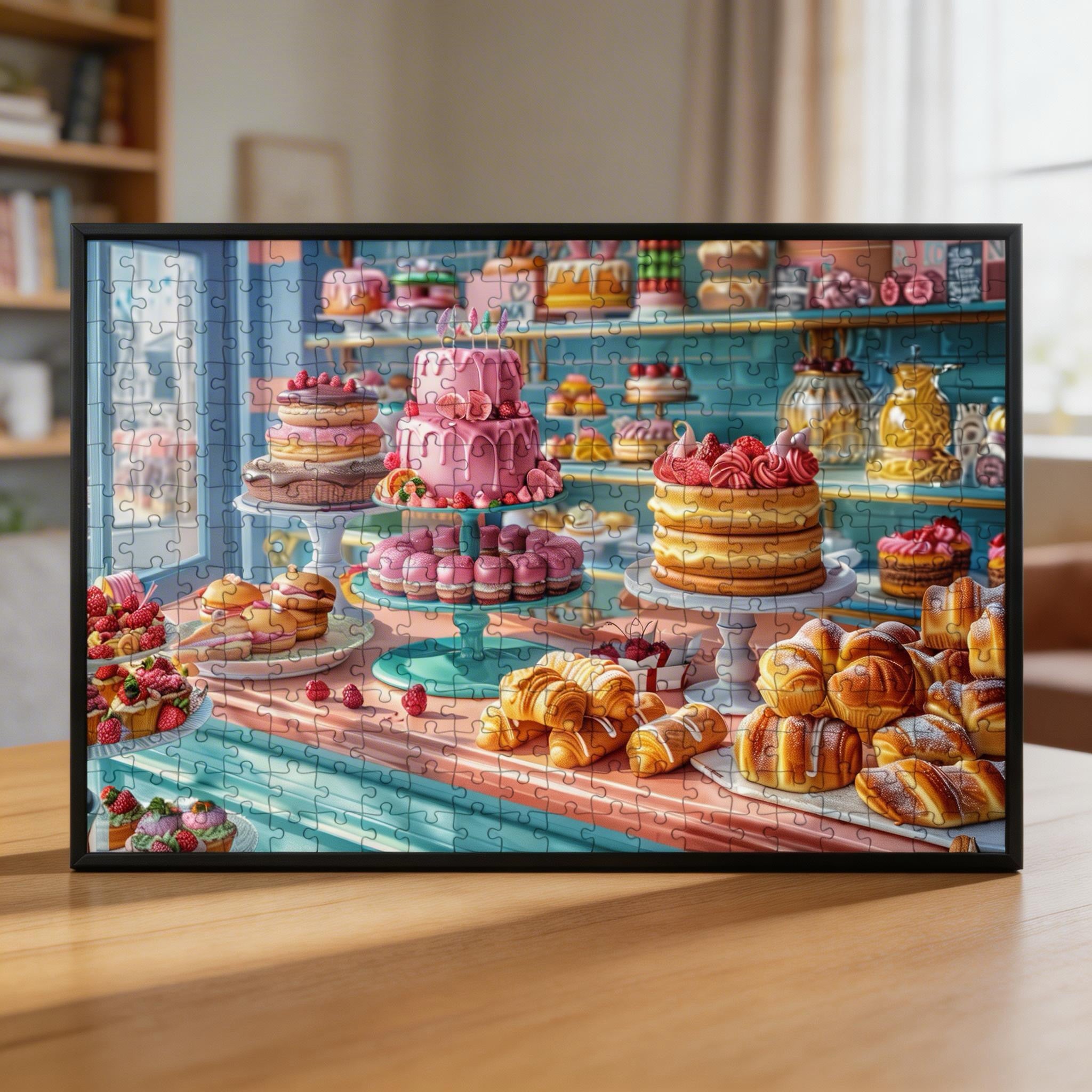 Colorful Pastry Shop Wooden Jigsaw Puzzle - Sweet Treats Dessert Wood Puzzle for Adults