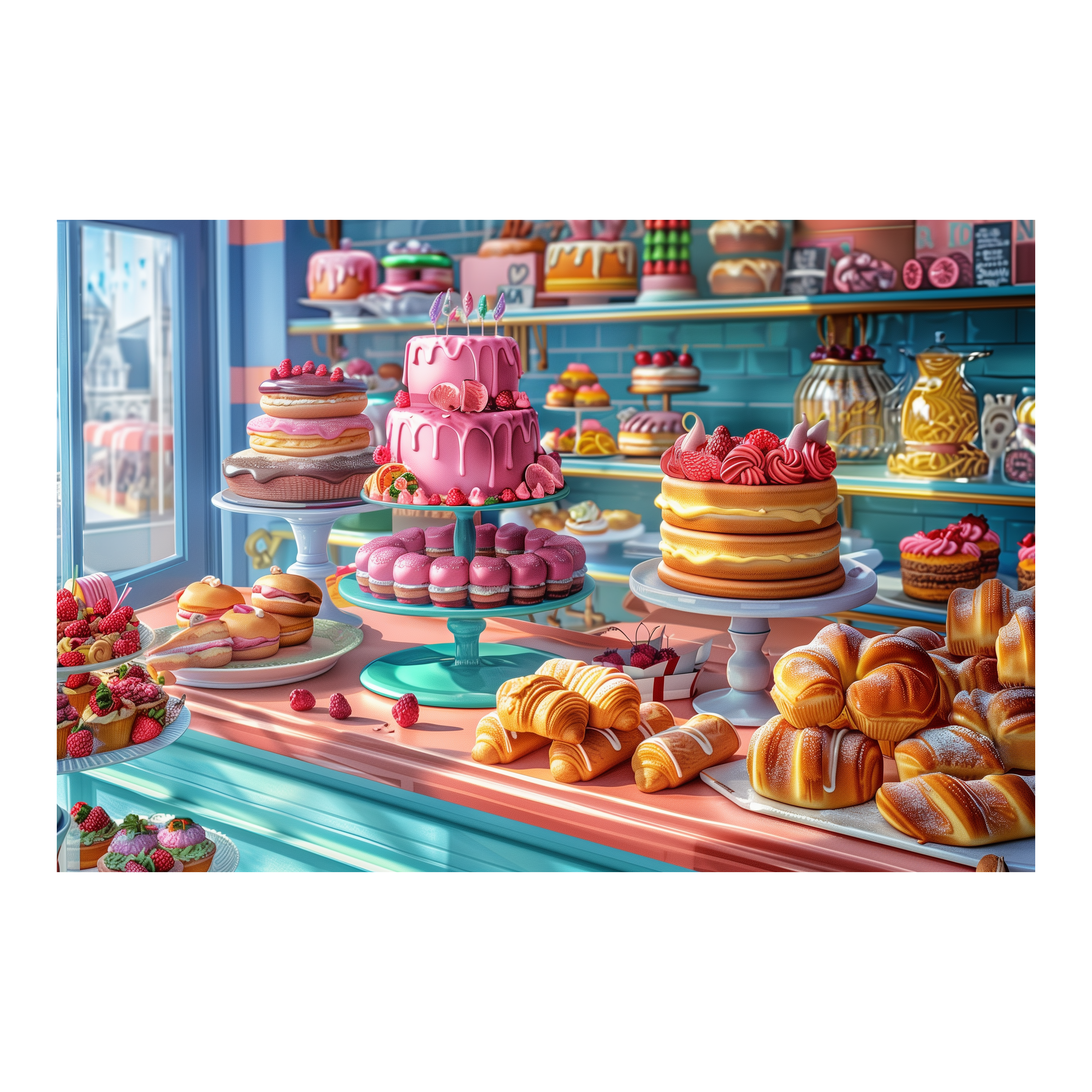 Colorful Pastry Shop Wooden Jigsaw Puzzle Framed, Sweet Treats Wall Decor