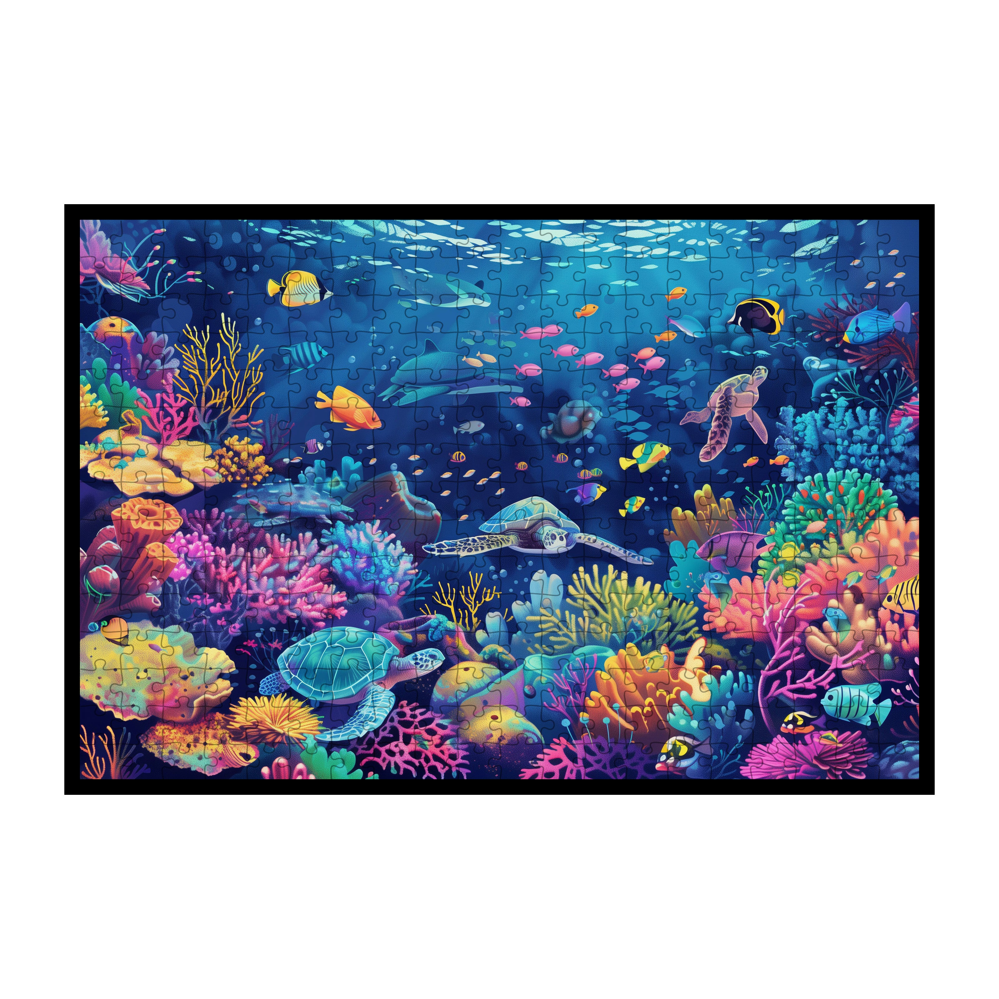 Colorful Underwater Paradise Wooden Jigsaw Puzzle Framed, Marine Life Wall Art