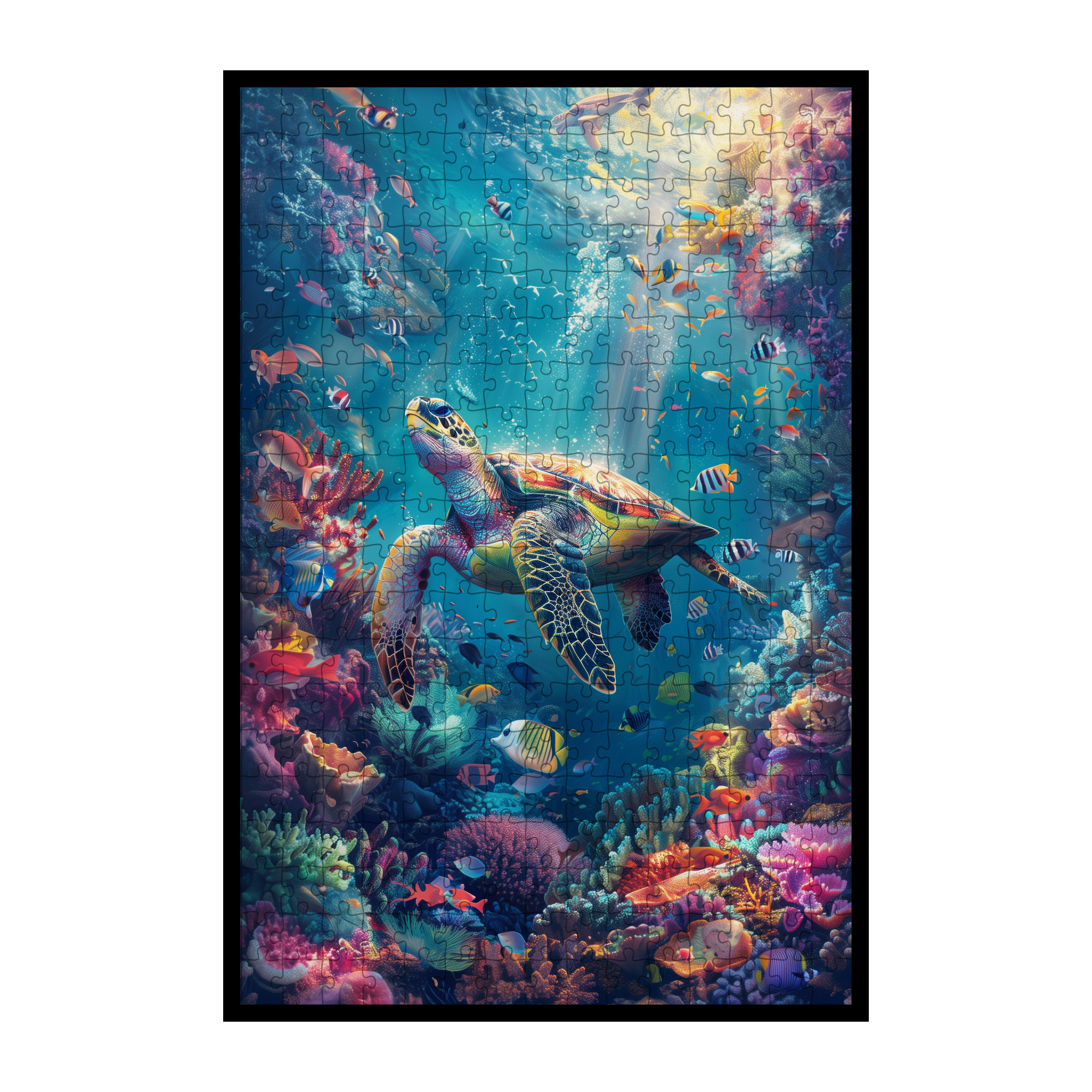 Coral Reef Sea Turtle Wooden Jigsaw Puzzle - Ocean Wildlife Animal Shaped Wood Puzzle