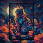 Cosmic Cat Shaped Wooden Jigsaw Puzzle - Starry Night Floral Wood Puzzle for Adults