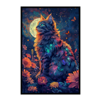 Cosmic Cat Shaped Wooden Jigsaw Puzzle - Starry Night Floral Wood Puzzle for Adults
