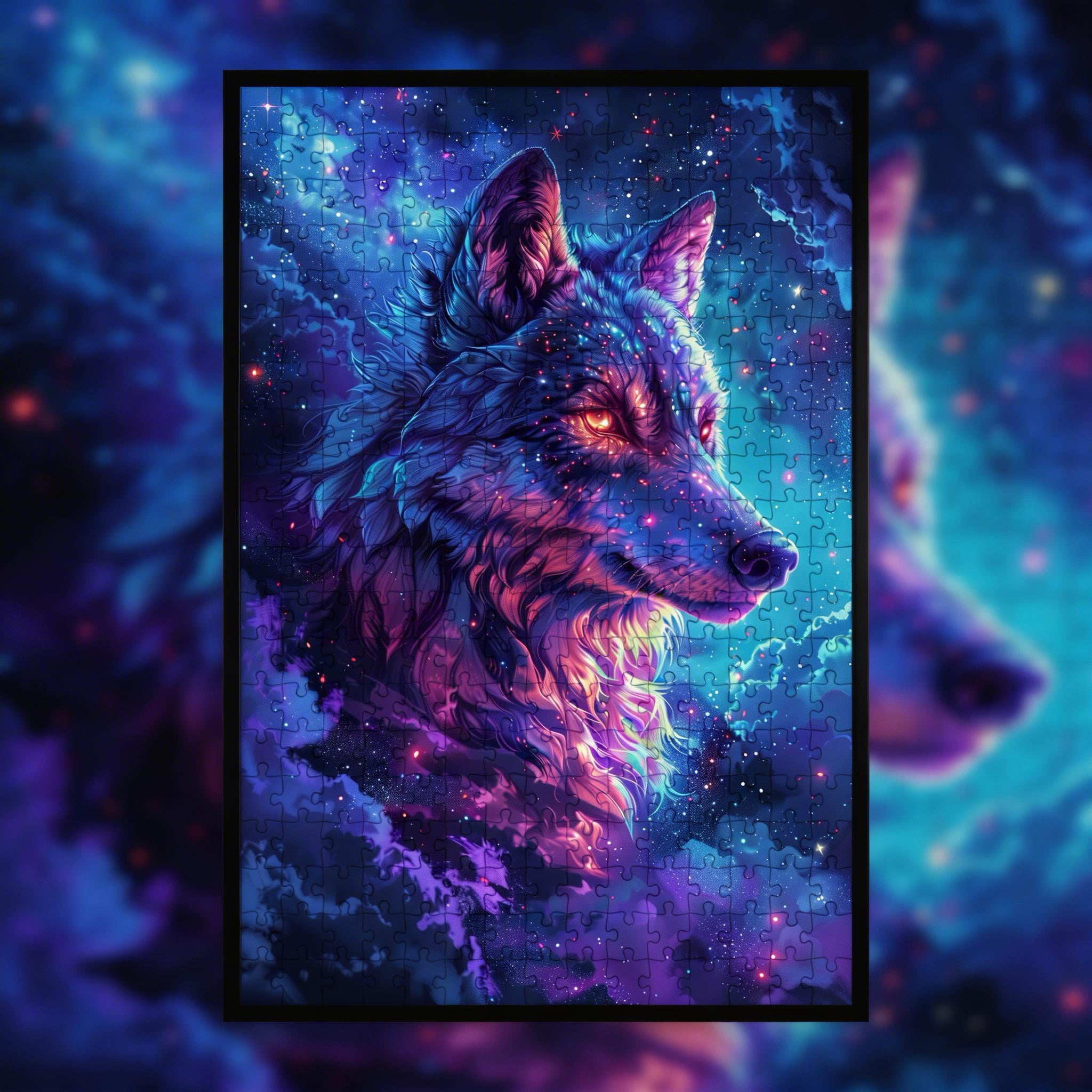 Cosmic Galaxy Wolf Shaped Wooden Jigsaw Puzzle - Celestial Wildlife Wood Puzzle for Adults