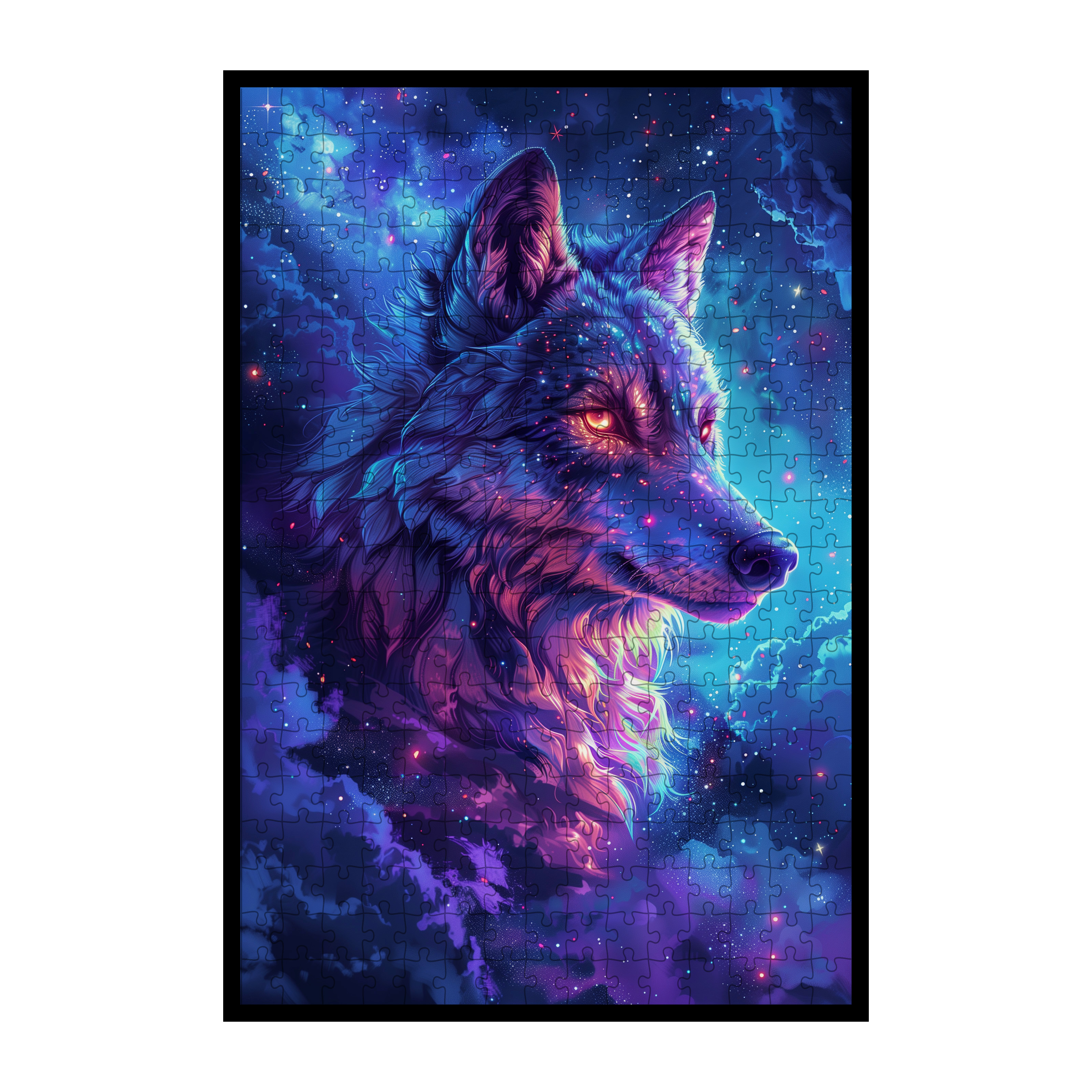 Cosmic Galaxy Wolf Shaped Wooden Jigsaw Puzzle - Celestial Wildlife Wood Puzzle for Adults