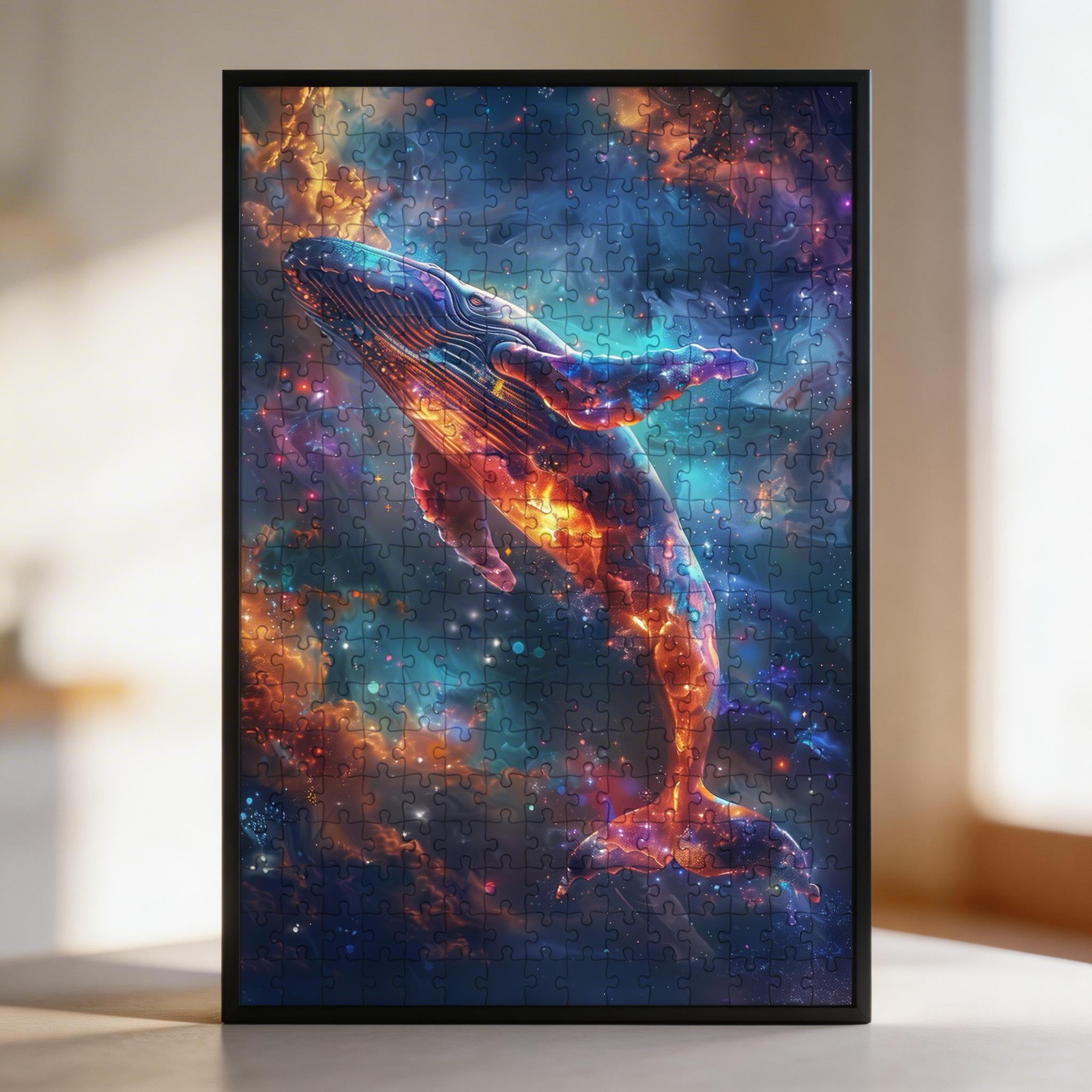 Cosmic Whale Shaped Wooden Jigsaw Puzzle - Galaxy Ocean Animal Wood Puzzle for Adults