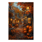 Cozy Autumn Pumpkin Street Wooden Jigsaw Puzzle Framed, Fall Harvest Village Wall Decor