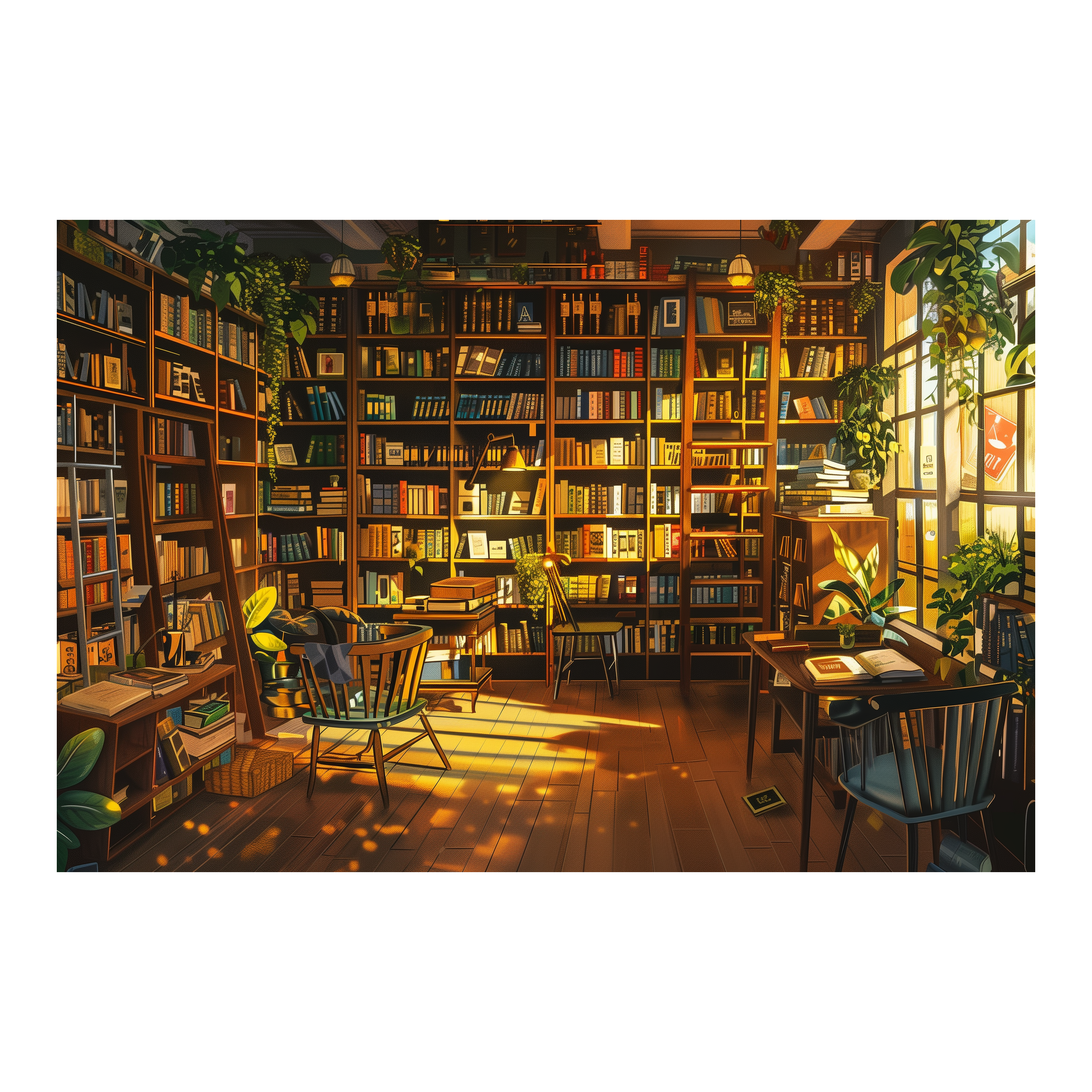Cozy Book Lover's Study Wooden Jigsaw Puzzle, Framed Sunlit Library Wall Art