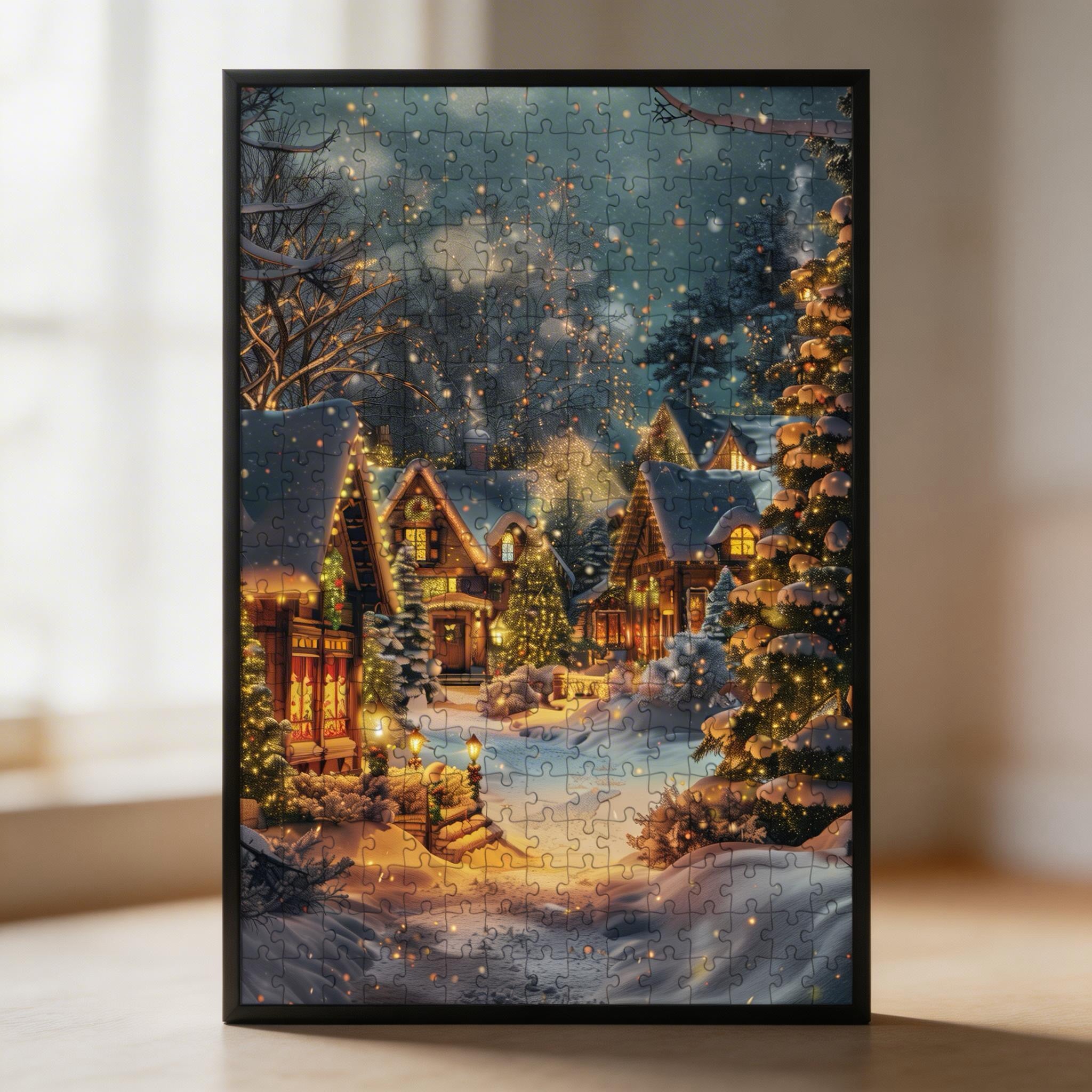Cozy Christmas Snow Cabin Wooden Jigsaw Puzzle - Winter Wonderland Wood Puzzle for Adults