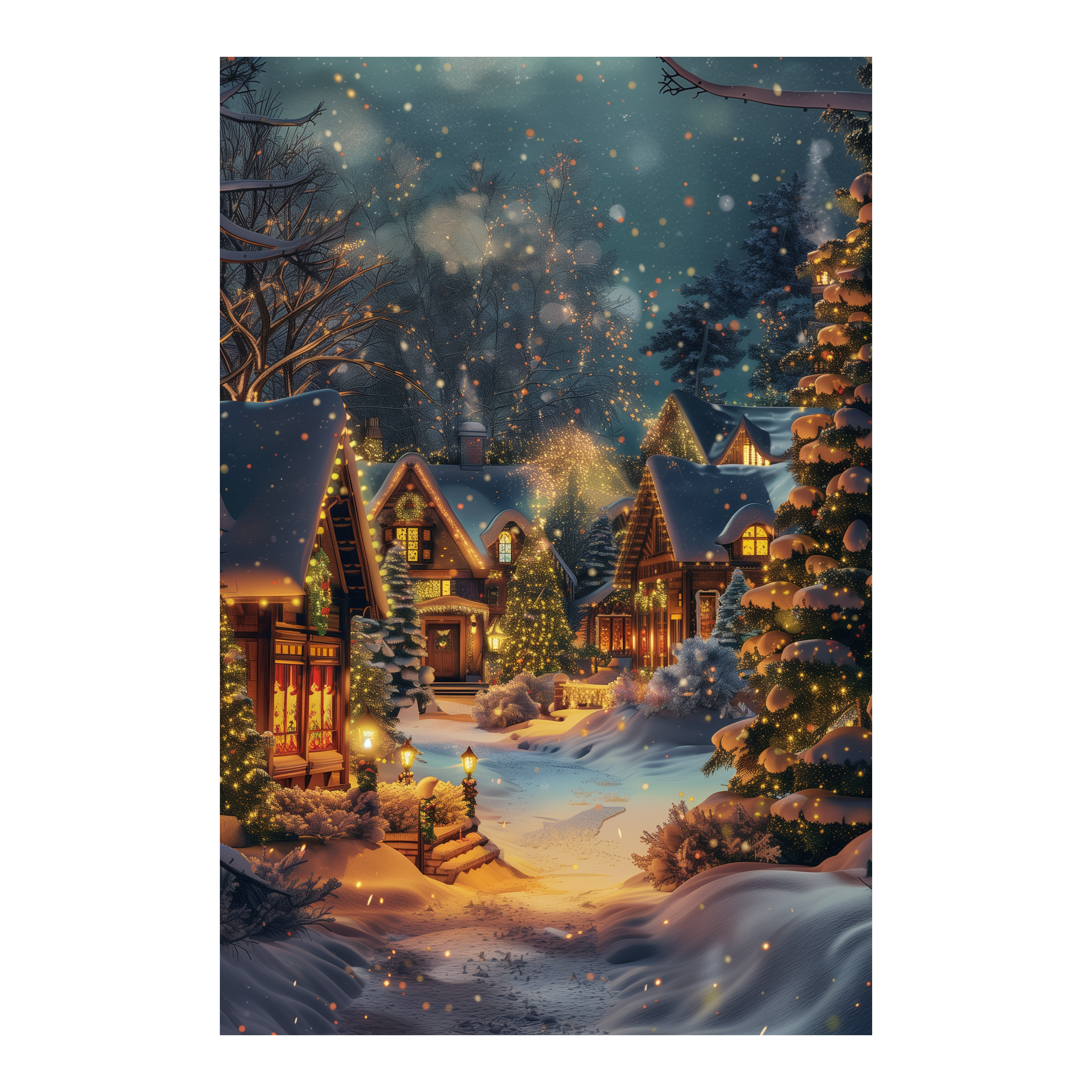 Cozy Christmas Snow Cabin Wooden Jigsaw Puzzle Framed, Winter Wonderland Wall Decor