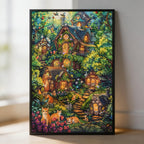 Cozy Feline Cottage Wooden Jigsaw Puzzle - Magical Garden Wood Puzzle for Adults