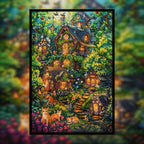 Cozy Feline Cottage Wooden Jigsaw Puzzle Framed, Magical Garden Wall Art