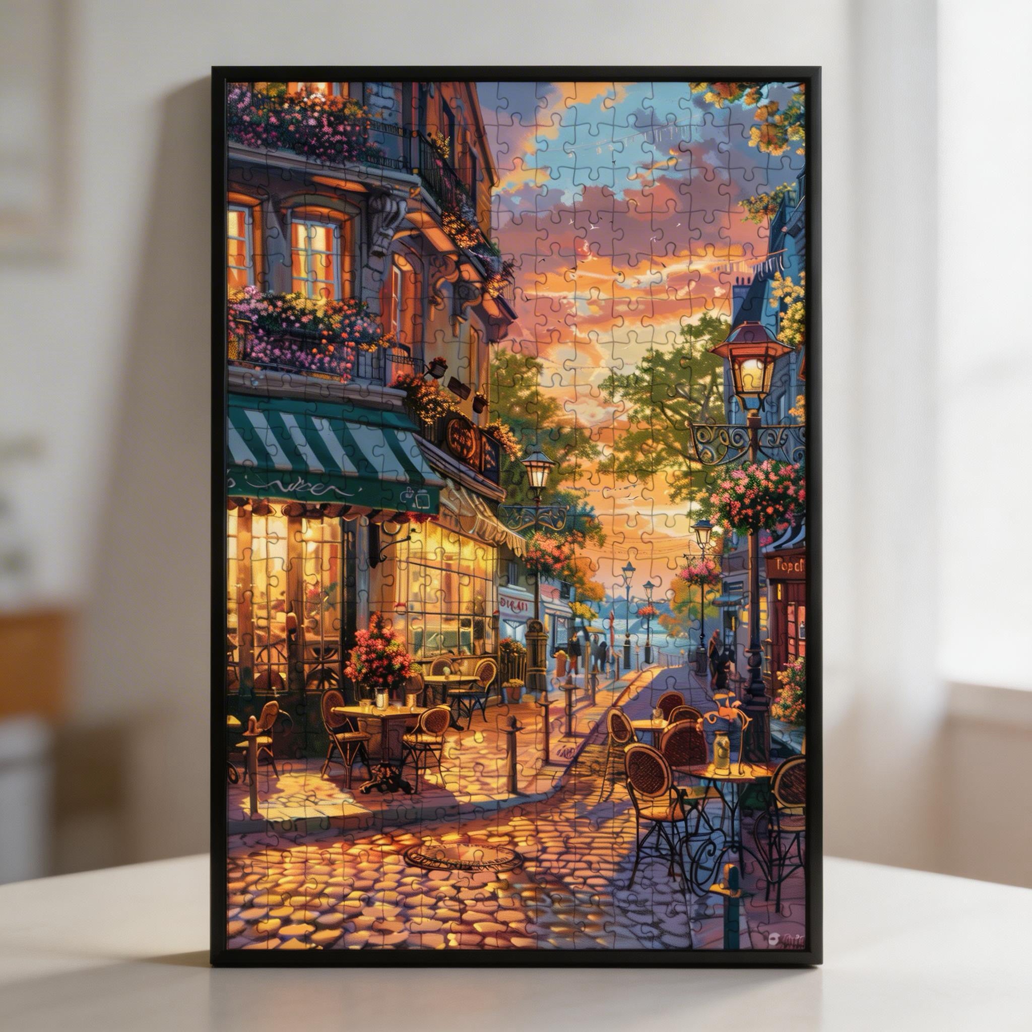 Cozy Parisian Street Cafe Wooden Jigsaw Puzzle - Aesthetic French Landscape Wood Puzzle
