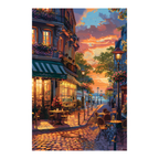 Cozy Parisian Street Cafe Wooden Jigsaw Puzzle Framed, Aesthetic French Home Decor
