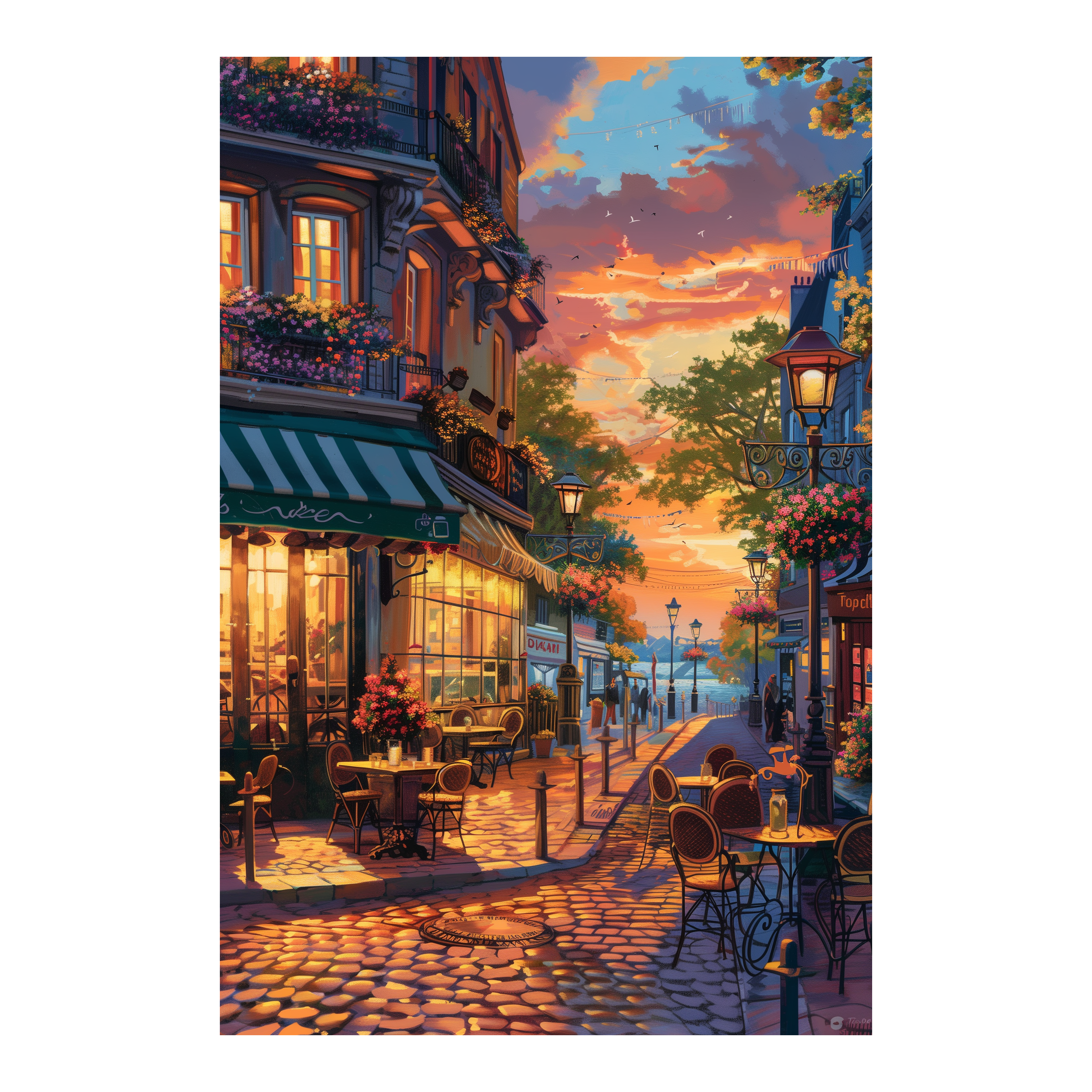 Cozy Parisian Street Cafe Wooden Jigsaw Puzzle Framed, Aesthetic French Home Decor