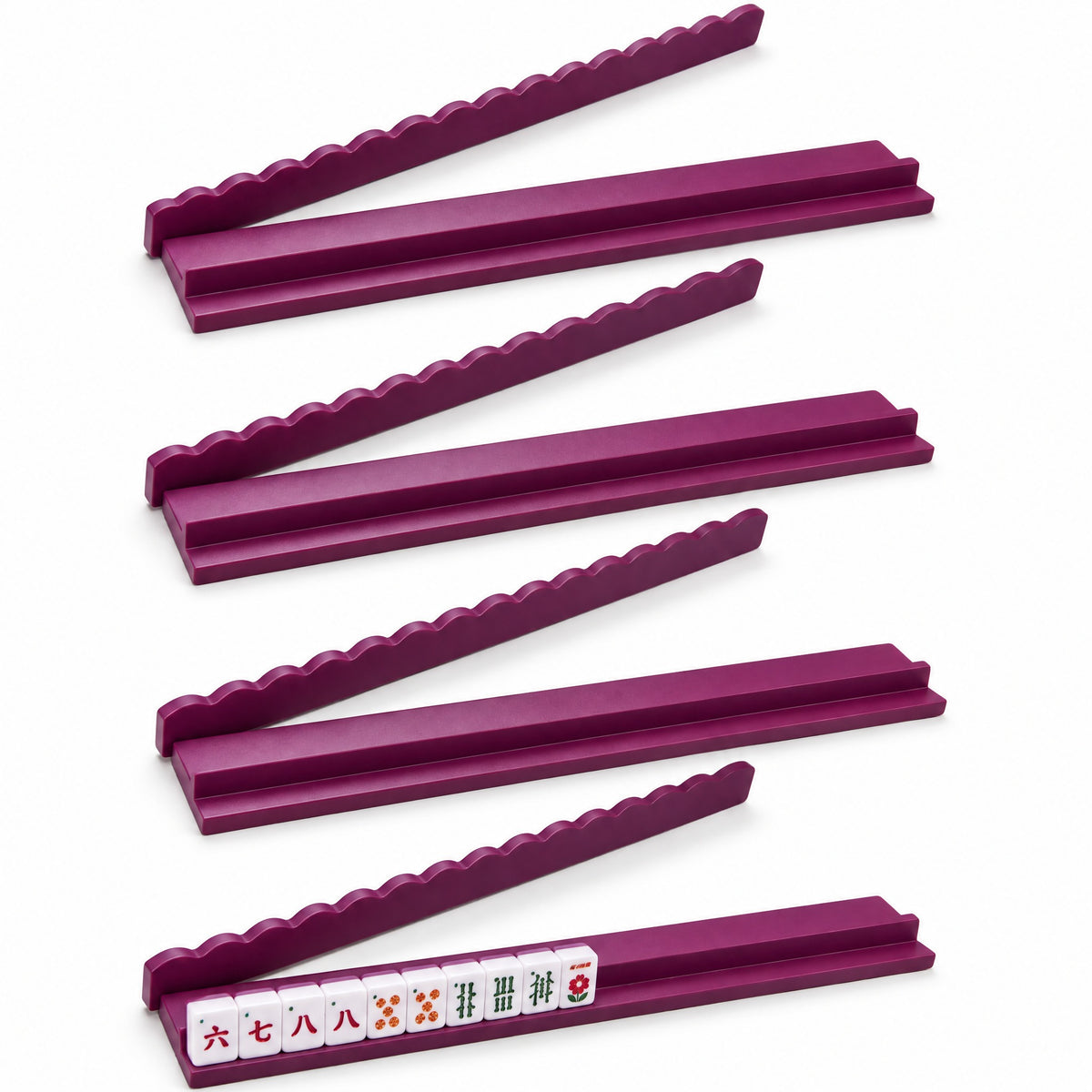 20" Magnetic Wood Scalloped Edge Mahjong Rack & Pusher