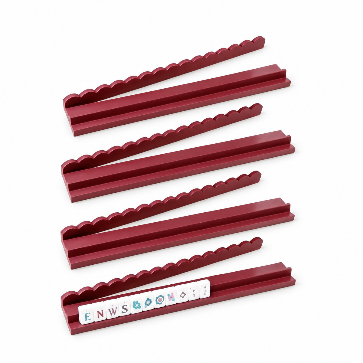 20" Magnetic Wood Scalloped Edge Mahjong Rack & Pusher