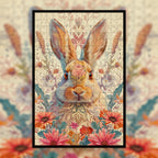 Dreamy Rabbit Mandala Wooden Jigsaw Puzzle - Enchanting Purple Animal Shaped Wood Puzzle - Artistic Gift