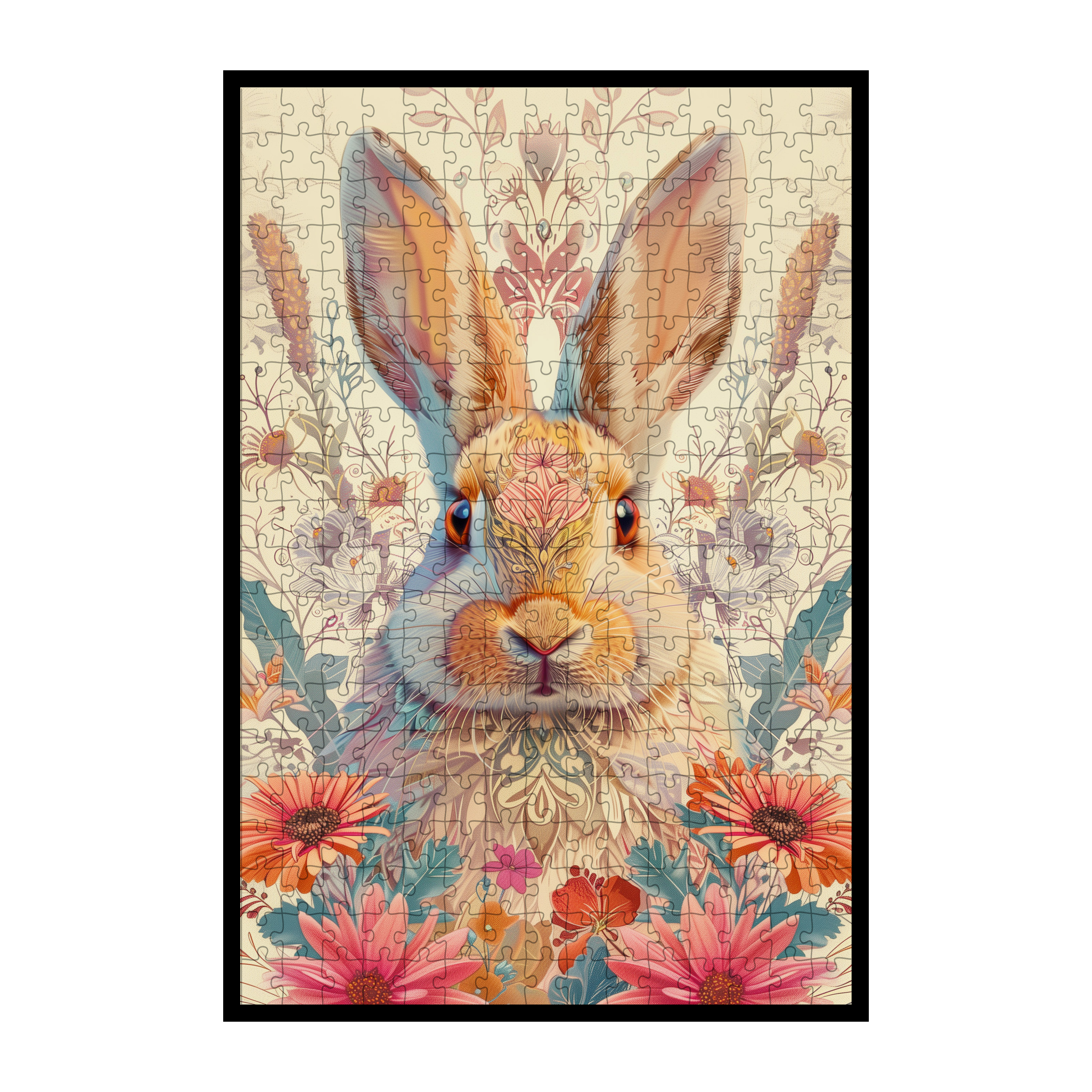 Dreamy Rabbit Mandala Wooden Jigsaw Puzzle - Enchanting Purple Animal Shaped Wood Puzzle - Artistic Gift