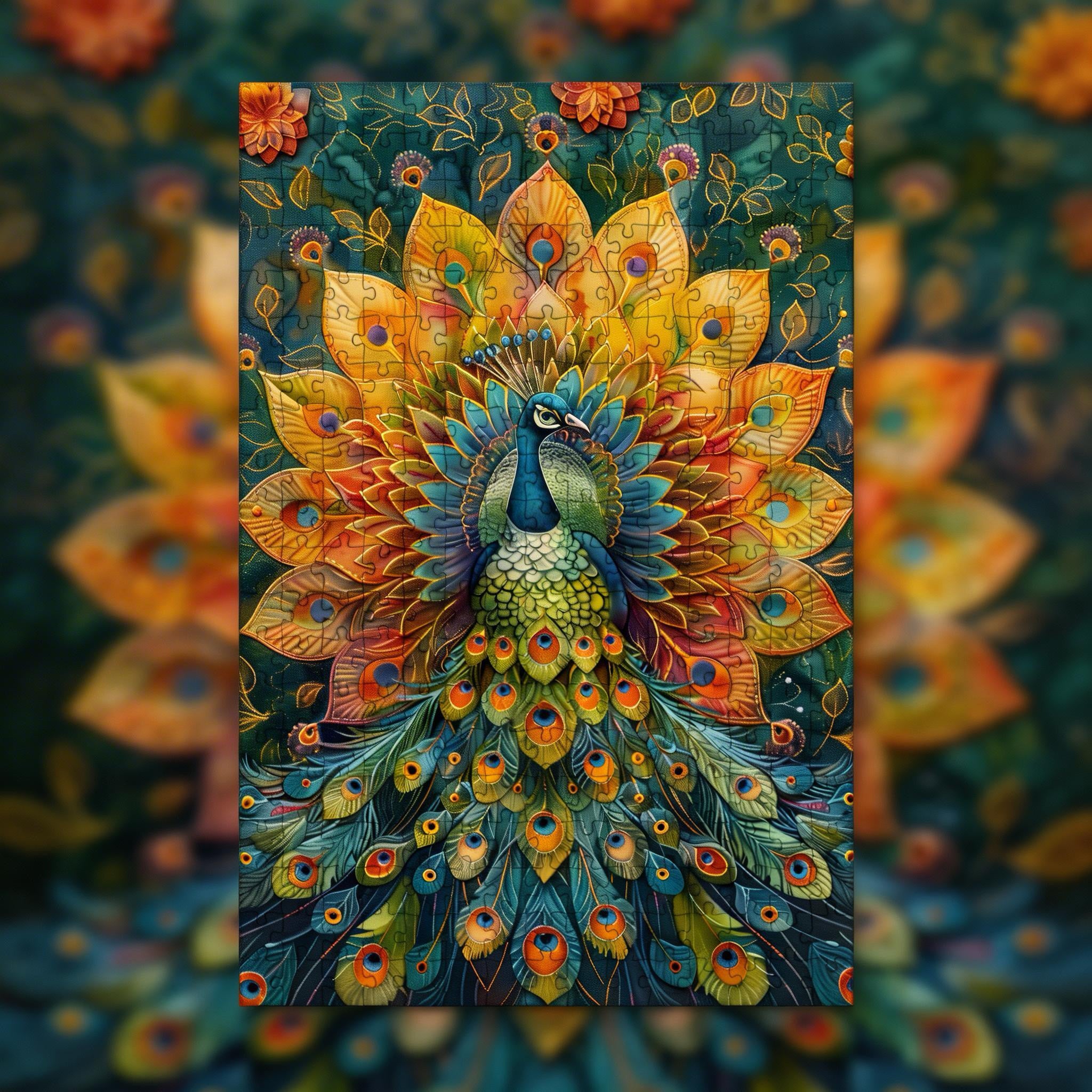 Elegant Peacock Mandala Wooden Jigsaw Puzzle - Unique Animal Shaped Wood Puzzle for Adults - Vibrant Artistic Brain Teaser