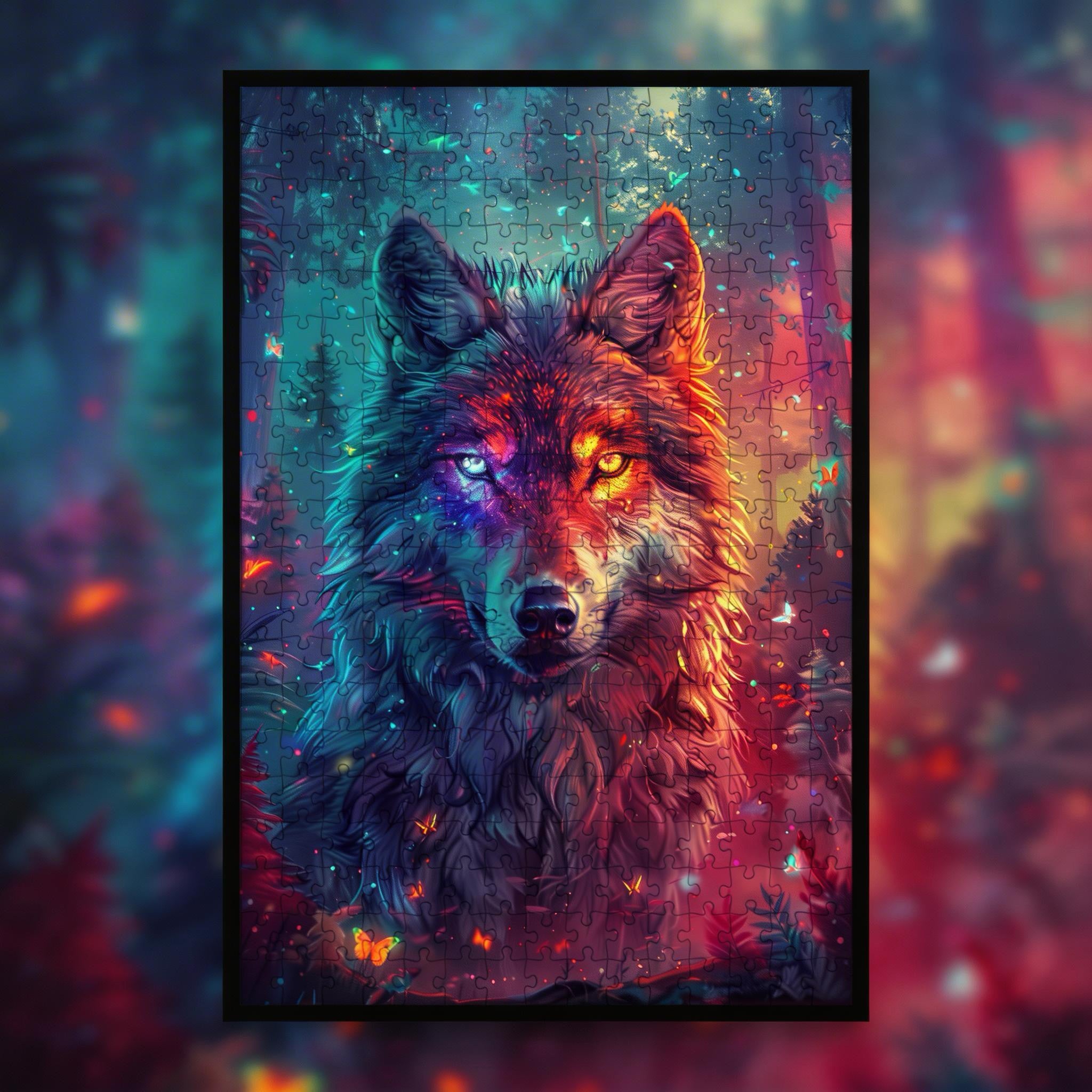 Ember Forest Wolf Shaped Wooden Jigsaw Puzzle - Mystical Wildlife Wood Puzzle for Adults