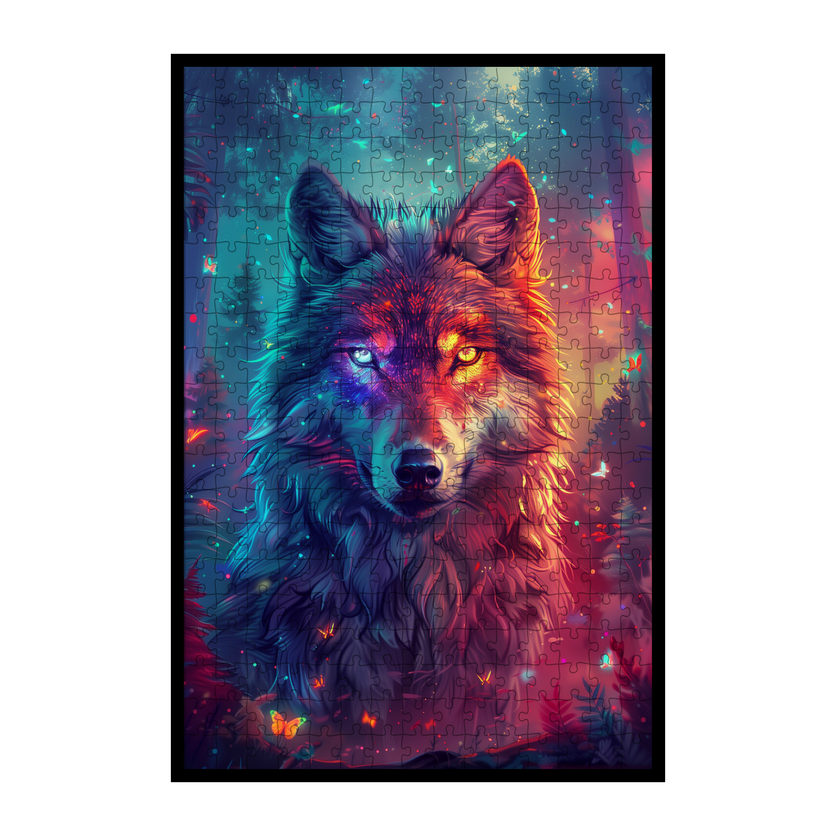 Ember Forest Wolf Shaped Wooden Jigsaw Puzzle - Mystical Wildlife Wood Puzzle for Adults