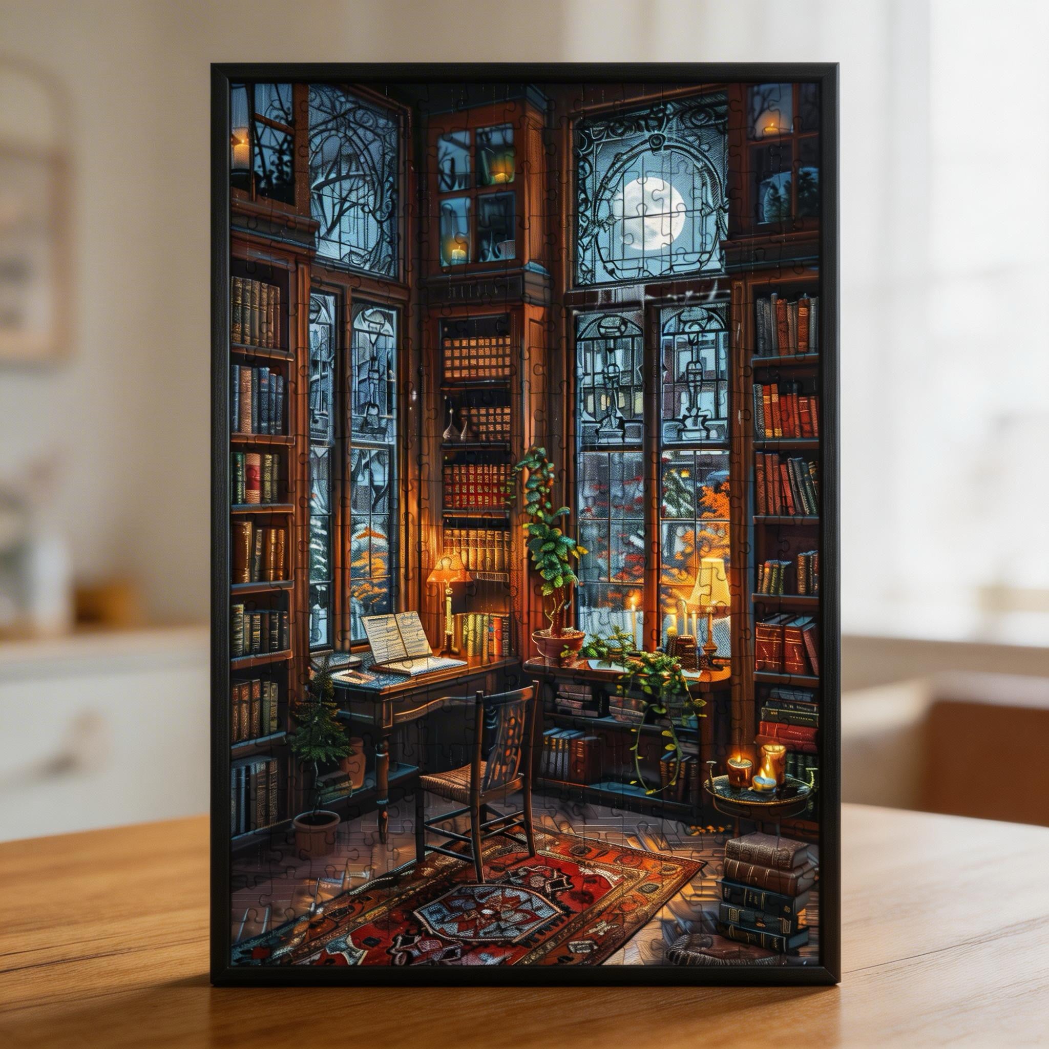 Enchanted Book Room Wooden Jigsaw Puzzle - Antique Library Wood Puzzle for Adults