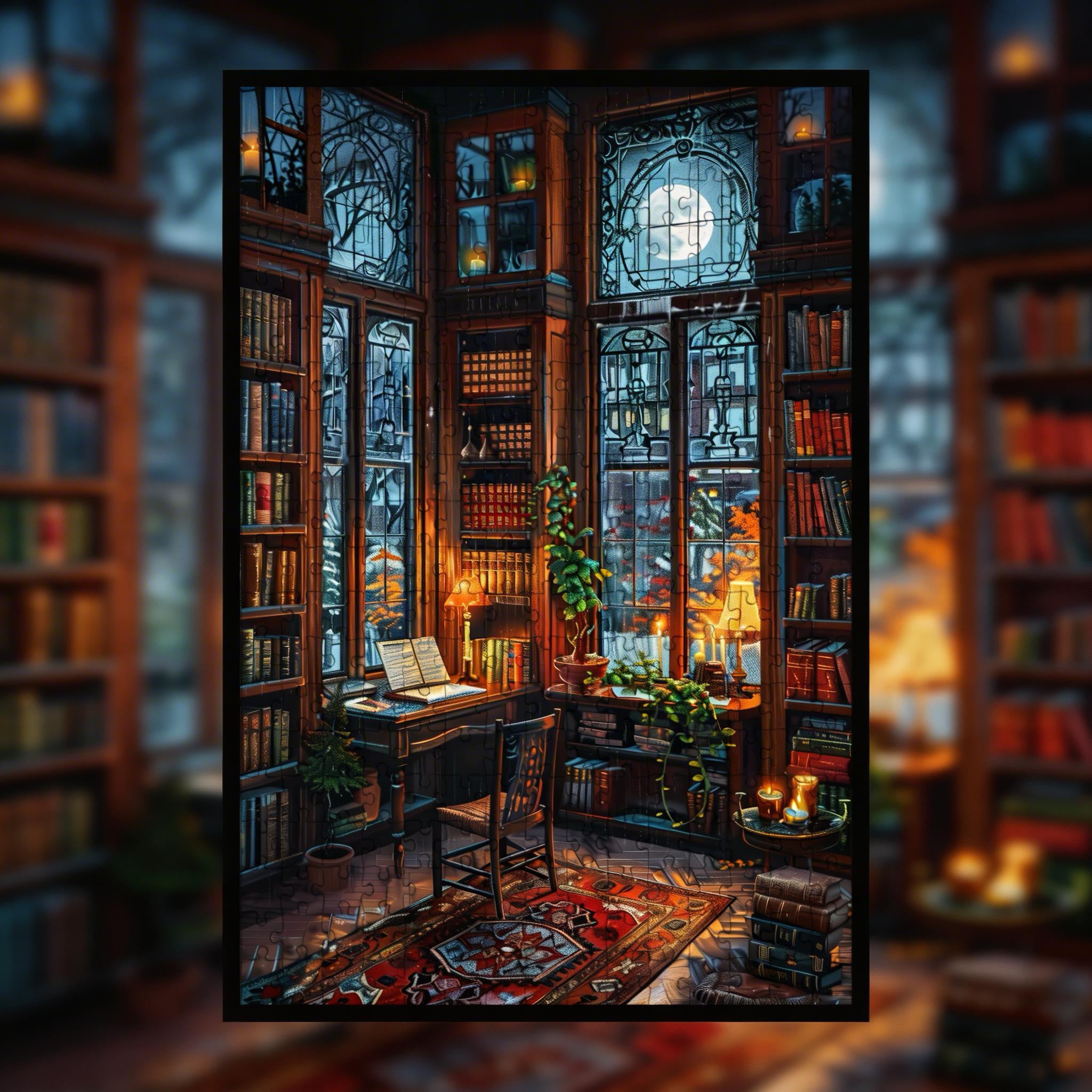 Enchanted Book Room Wooden Jigsaw Puzzle Framed, Antique Library Wall Art