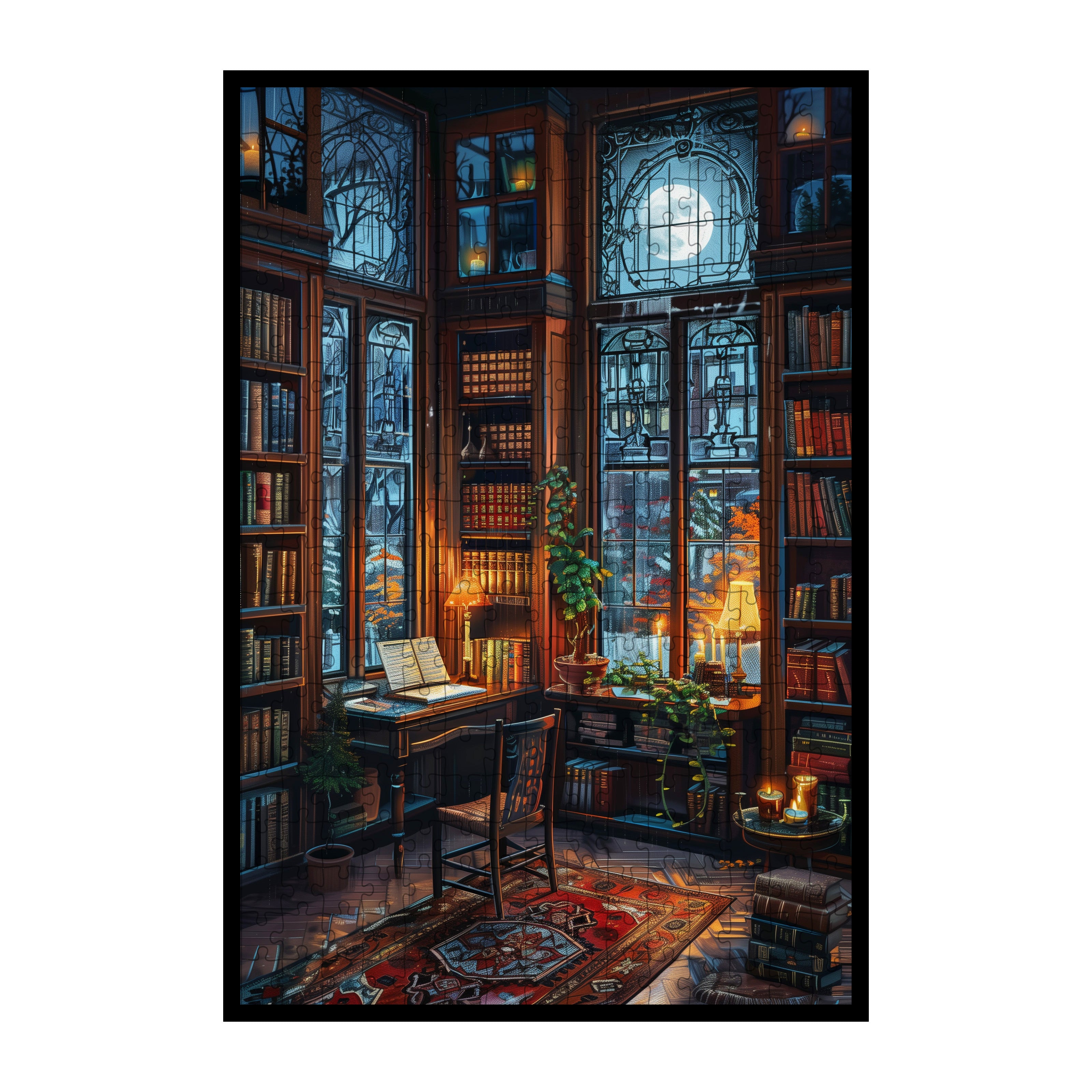 Enchanted Book Room Wooden Jigsaw Puzzle Framed, Antique Library Wall Art