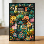 Enchanted Cat Forest Village Wooden Jigsaw Puzzle - Whimsical Storybook Town Wood Puzzle