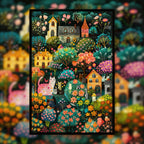 Enchanted Cat Forest Village Wooden Jigsaw Puzzle - Whimsical Storybook Town Wood Puzzle