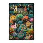 Enchanted Cat Forest Village Wooden Jigsaw Puzzle - Whimsical Storybook Town Wood Puzzle